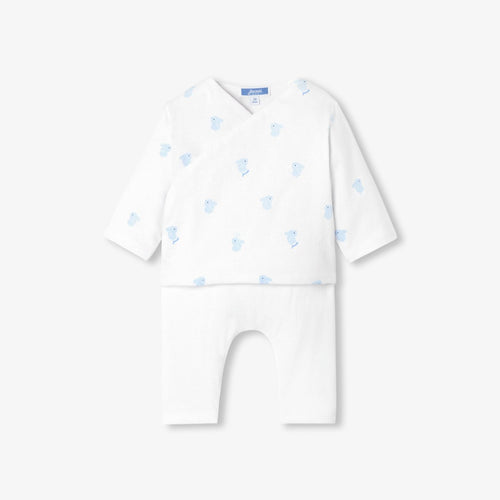 Baby boy comfortable padded cotton outfit set - White/Light Blue