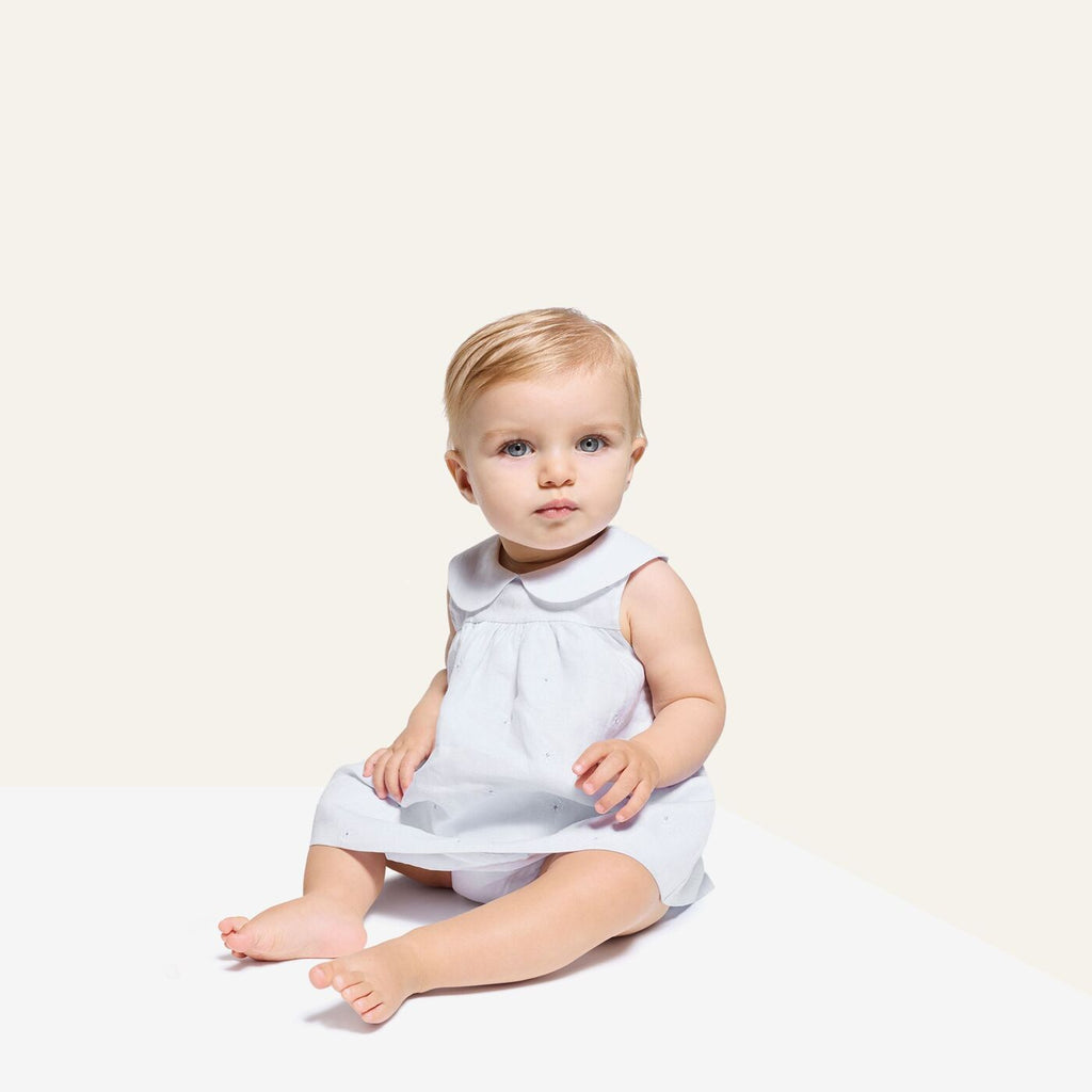 Dress in Linen Baby Girl - Grey/Multicolour