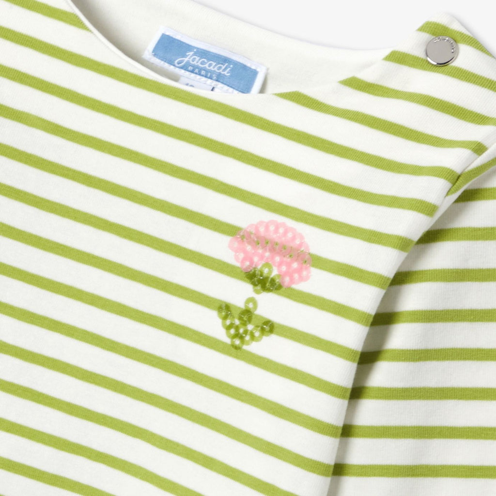 Baby girl cotton sailor-style T-shirt - White/Green