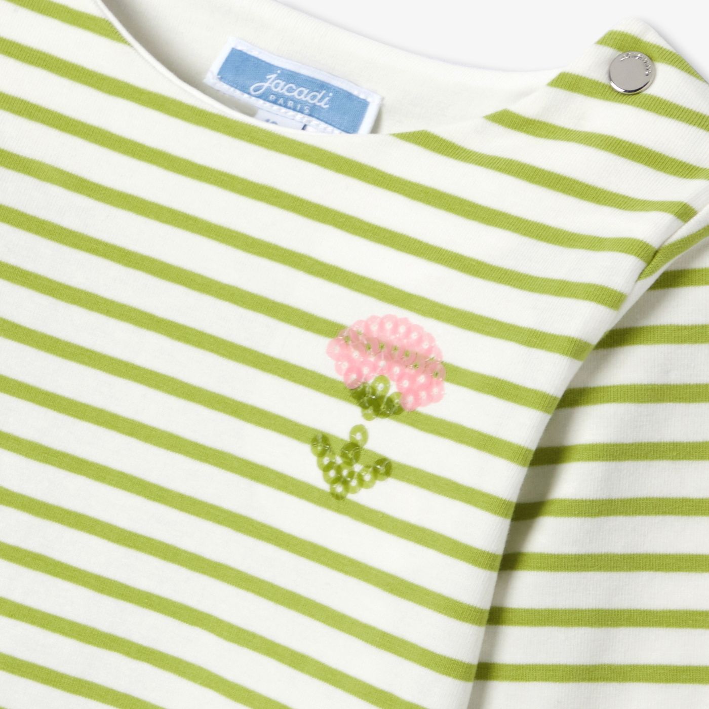 Baby girl cotton sailor-style T-shirt - White/Green