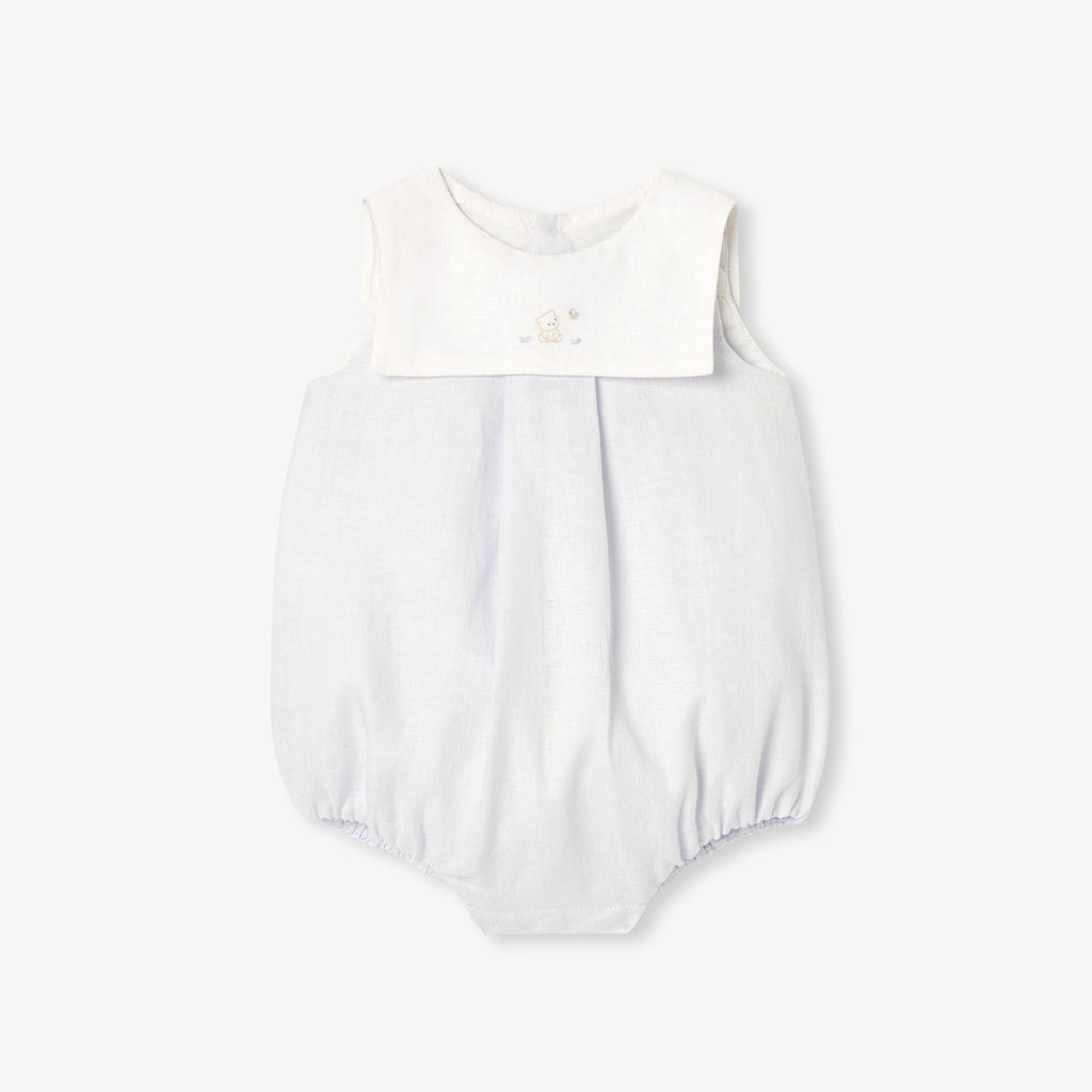 Romper in Linen Baby Boy - Grey/White