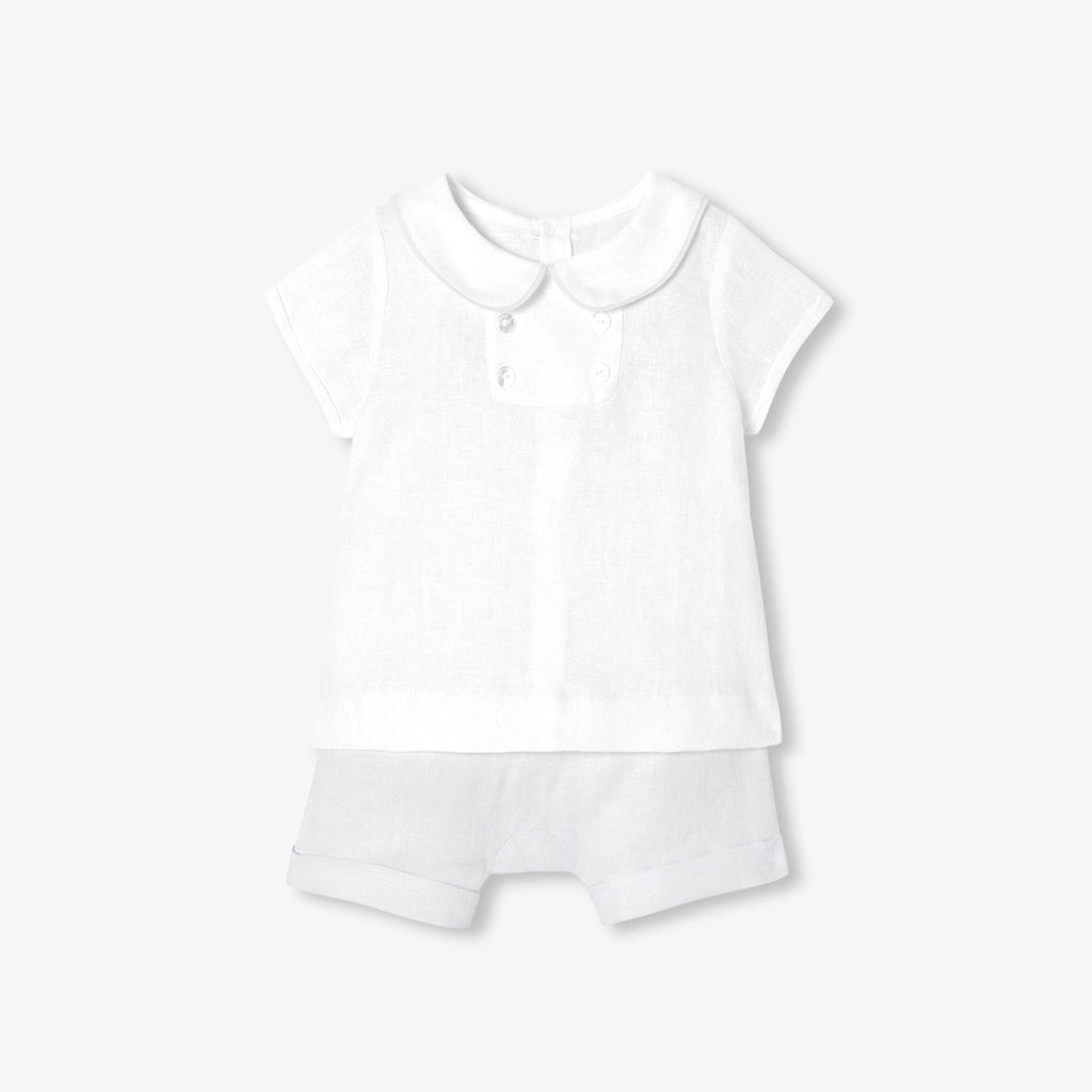 Outfit Set in Linen Baby Boy - White/Grey
