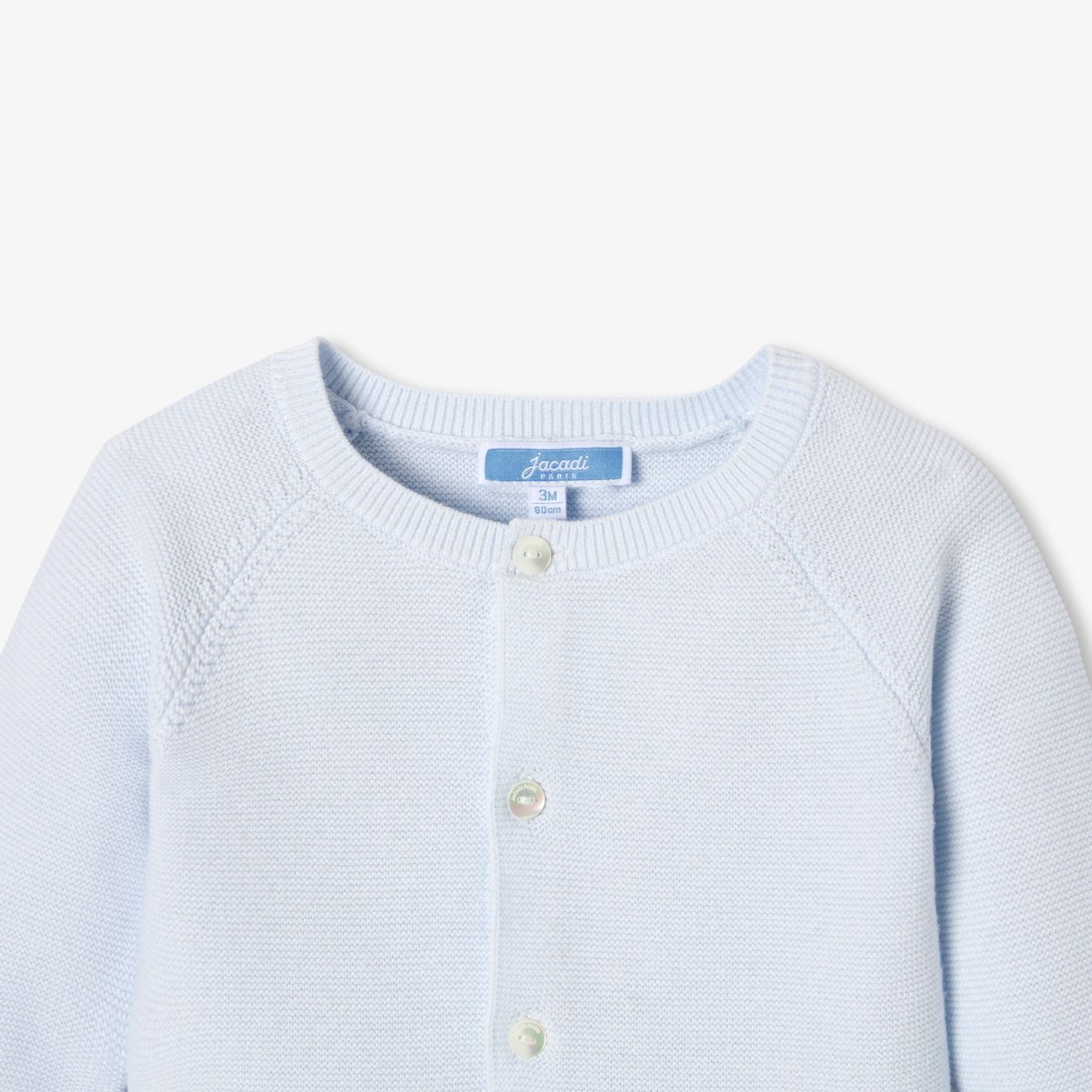 Baby boy cotton garter-stitch cardigan - Pearl Grey