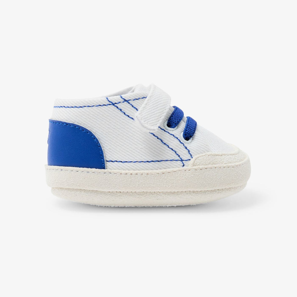 Baby boy soft cotton sneakers - White/Light Blue