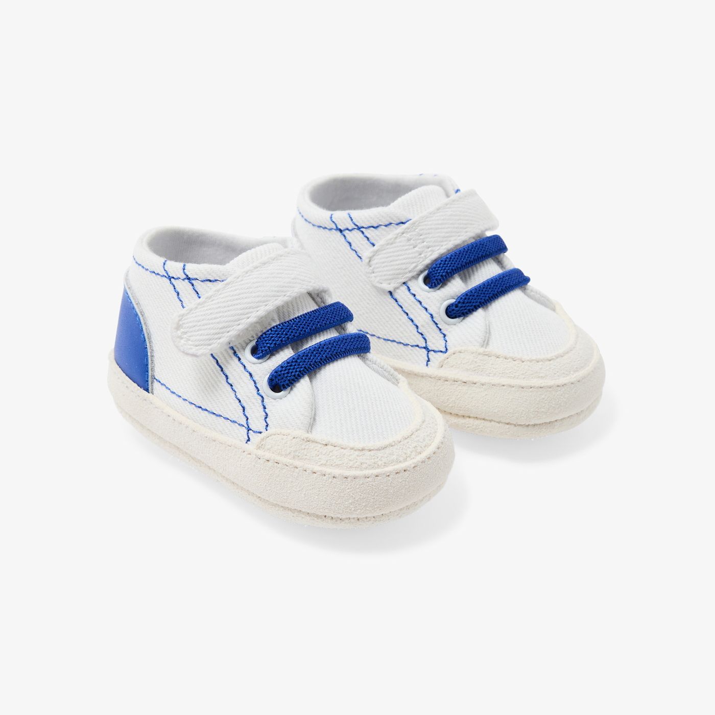 Baby boy soft cotton sneakers - White/Light Blue