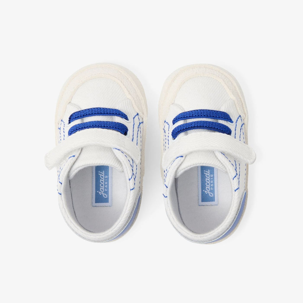 Baby boy soft cotton sneakers - White/Light Blue