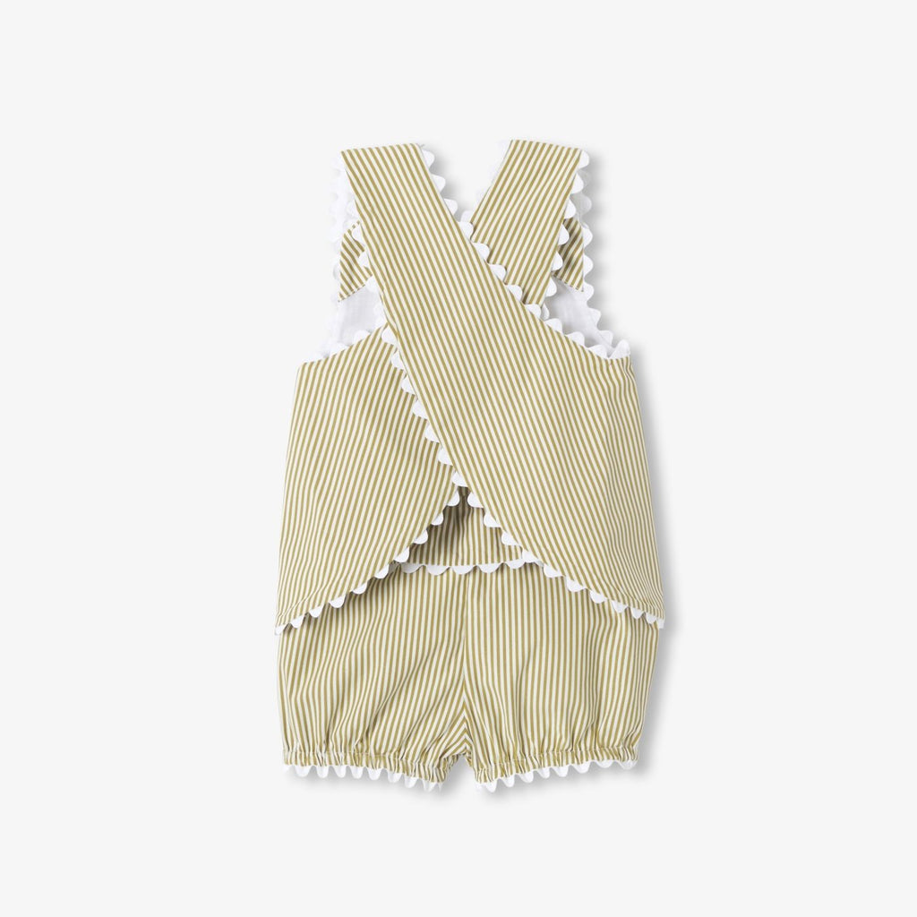 Outfit Set Shorts Striped in Cotton Baby Girl - White/Green