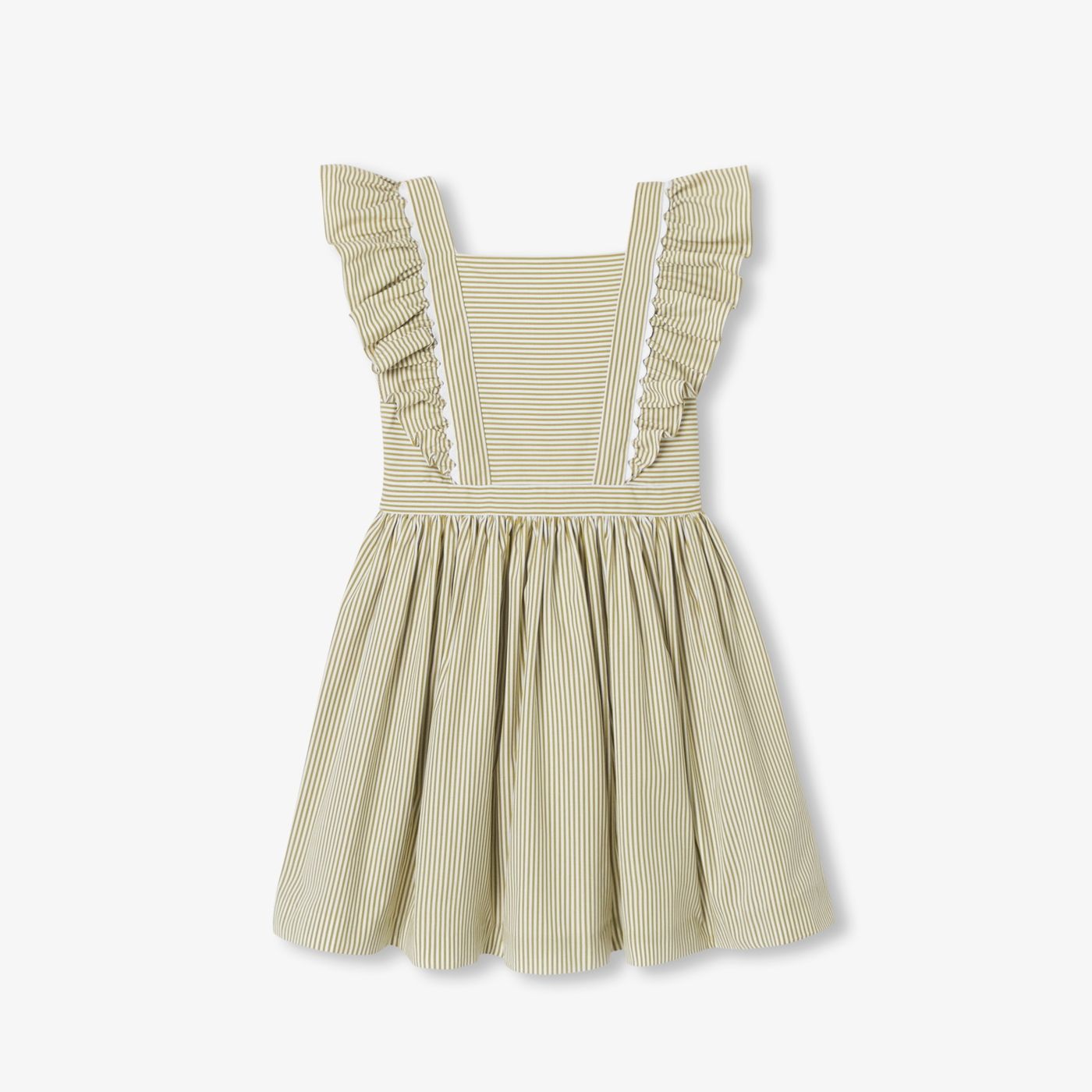 Dress in Poplin Striped Girl - White/Green