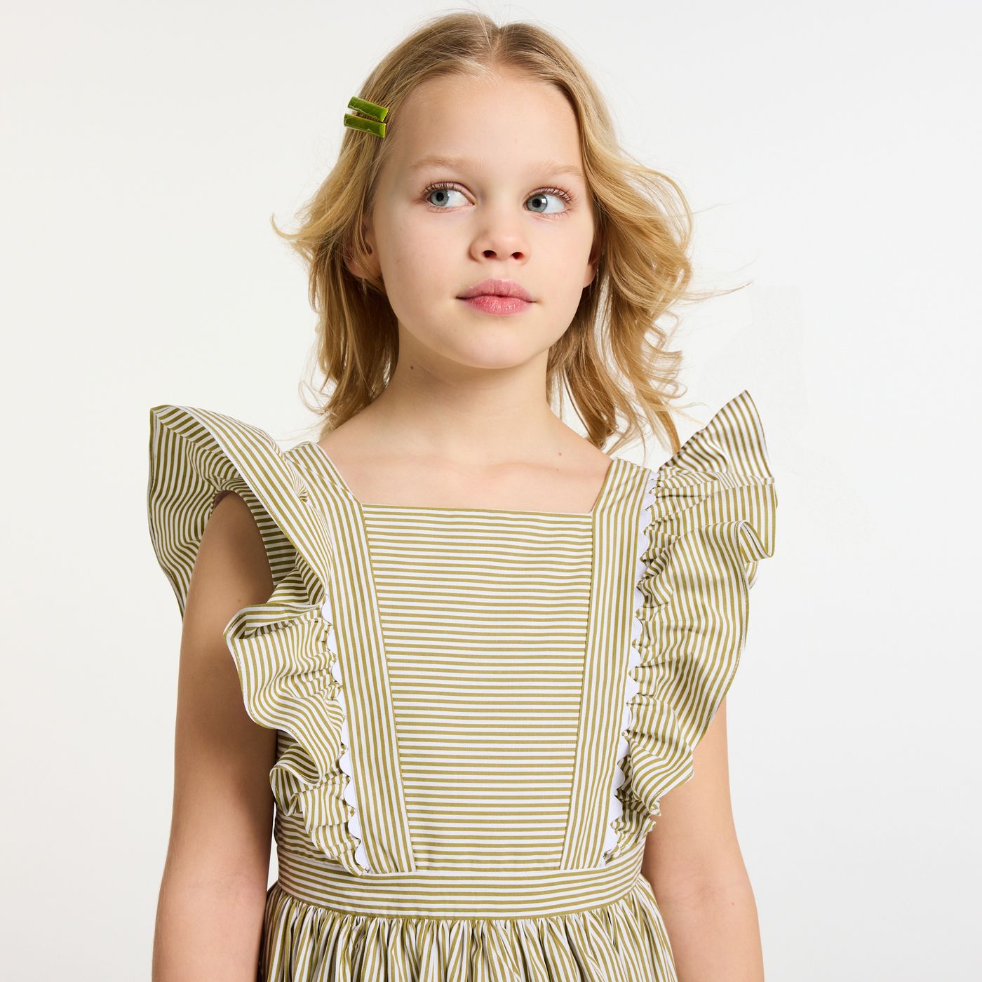 Dress in Poplin Striped Girl - White/Green
