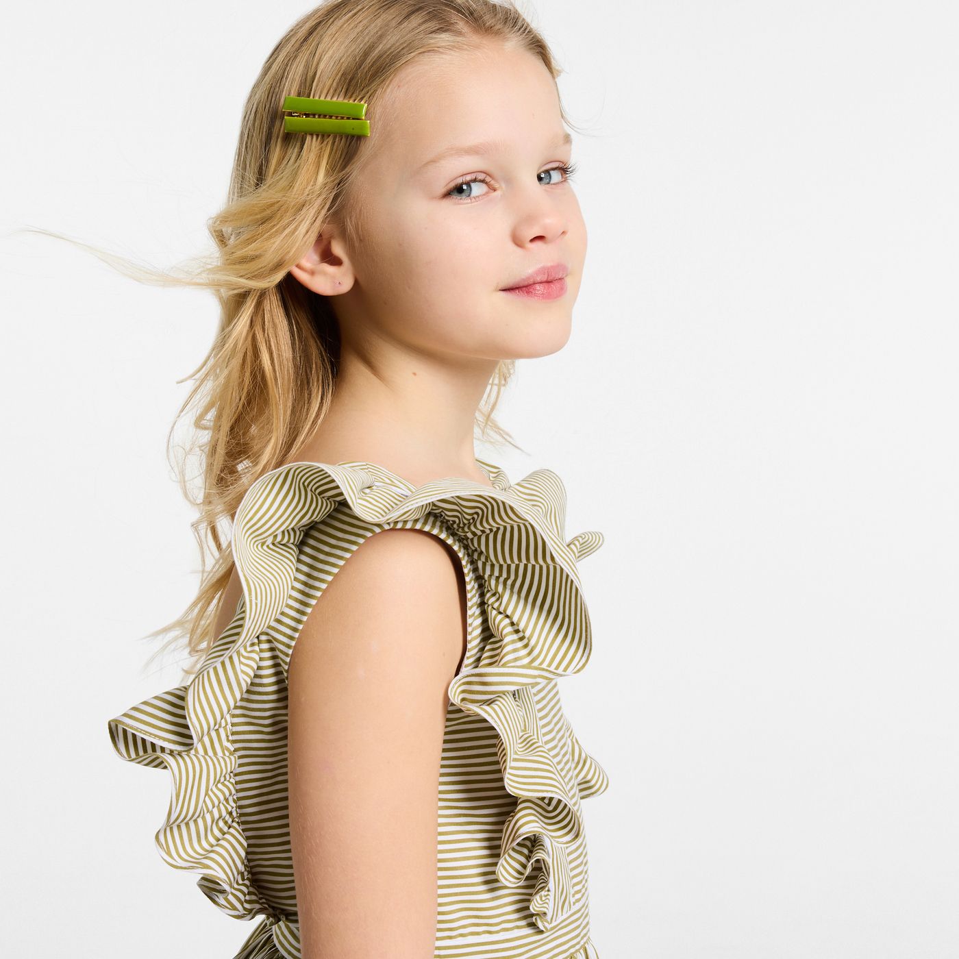 Dress in Poplin Striped Girl - White/Green