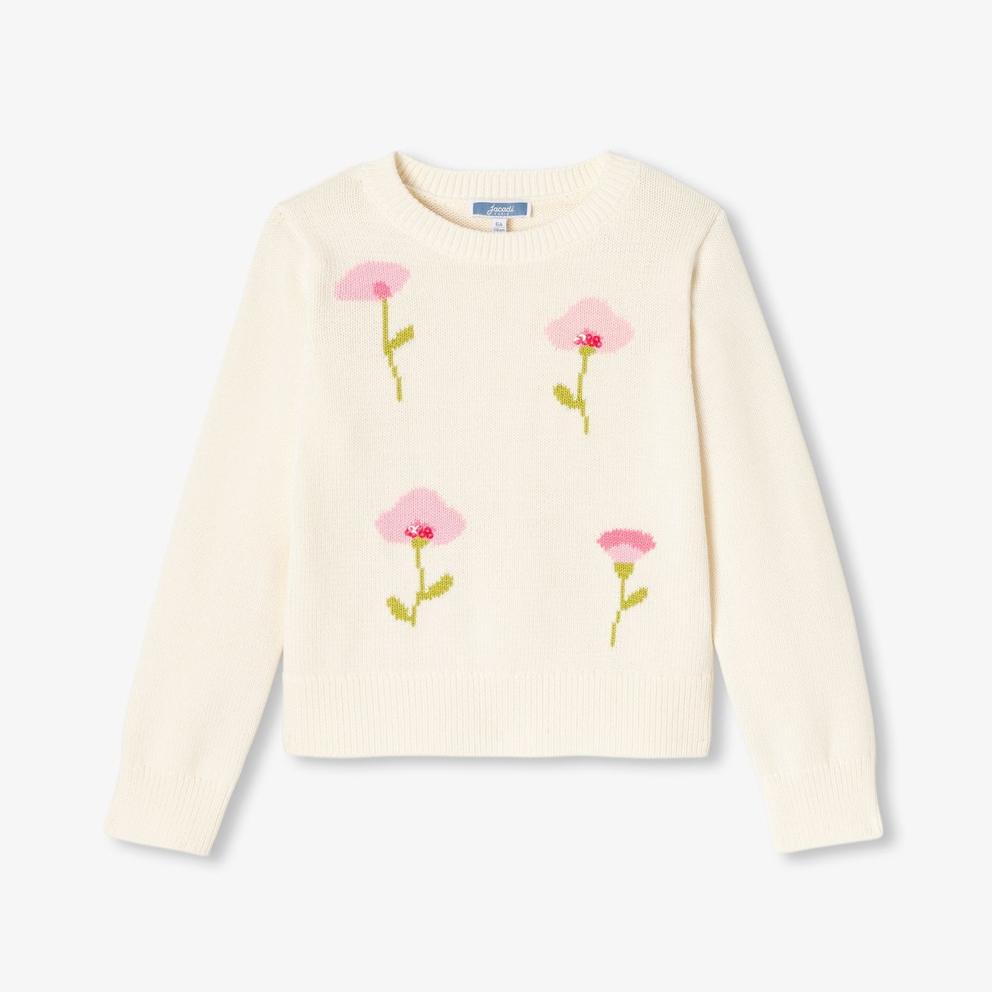 Girl cotton sweater with floral motif - Jacadi Sweet White