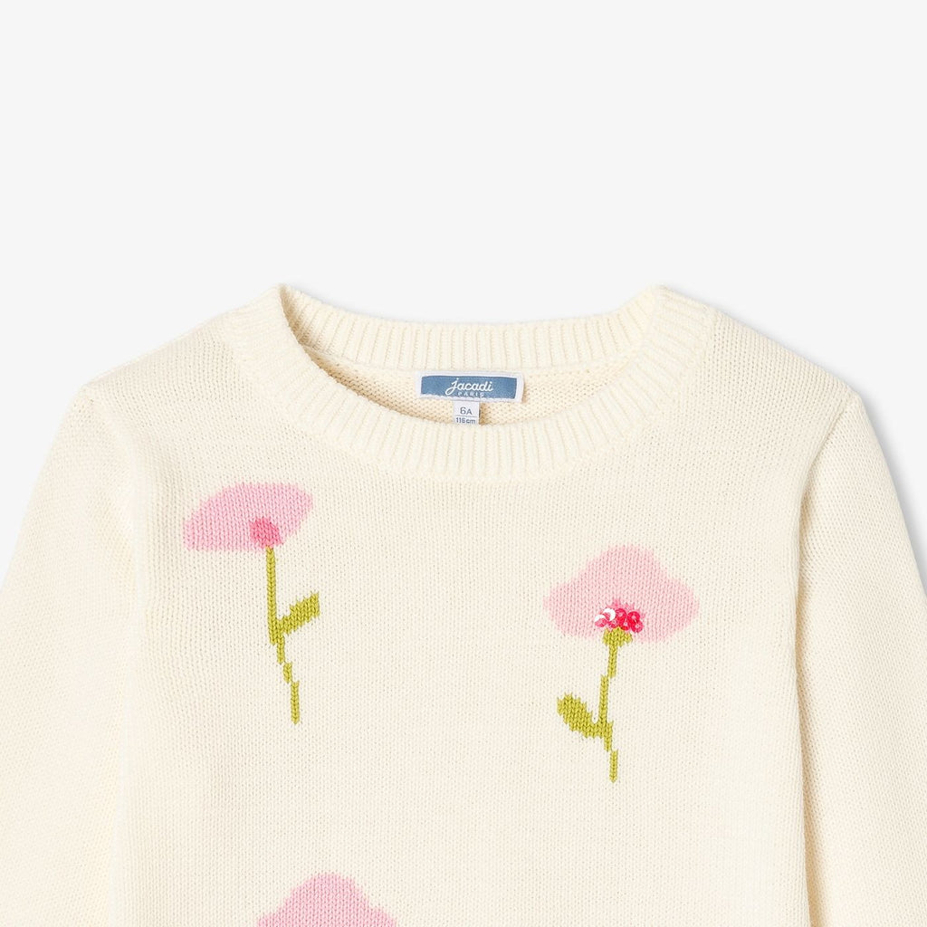 Girl cotton sweater with floral motif - Jacadi Sweet White