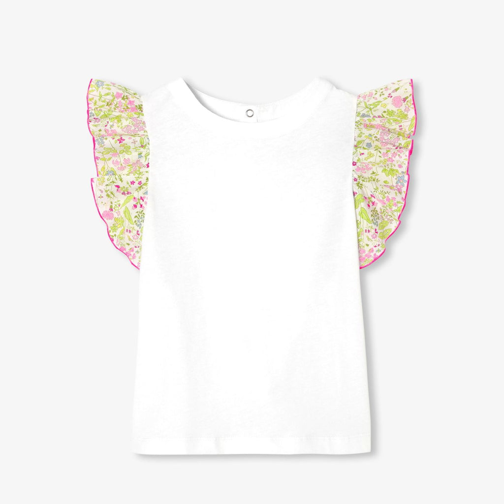 Girl T-shirt with Liberty fabric sleeves - Jacadi White