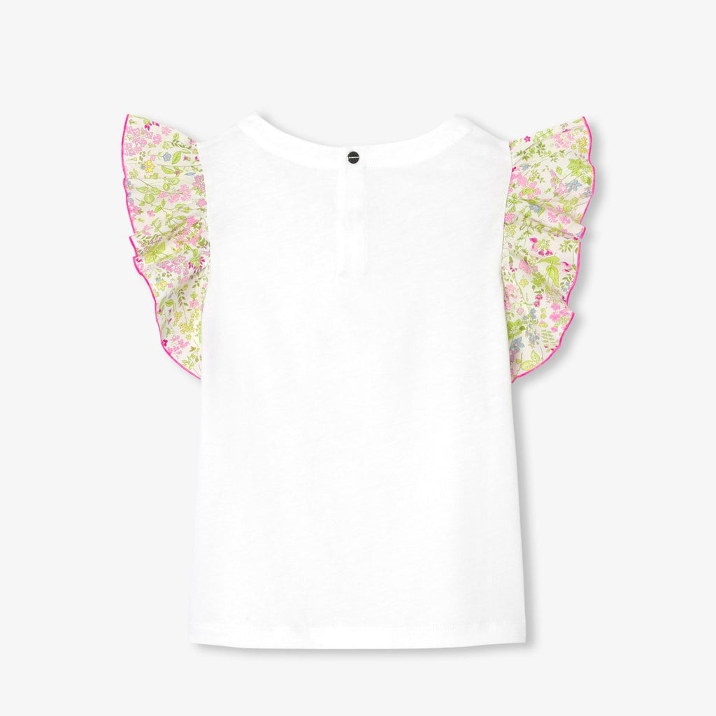Girl T-shirt with Liberty fabric sleeves - Jacadi White