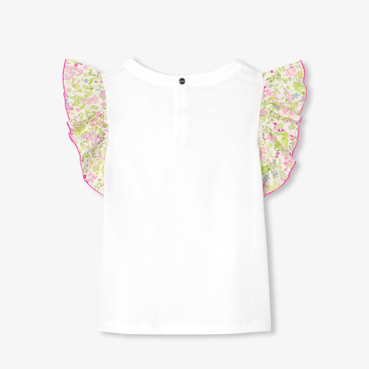 Girl T-shirt with Liberty fabric sleeves - Jacadi White