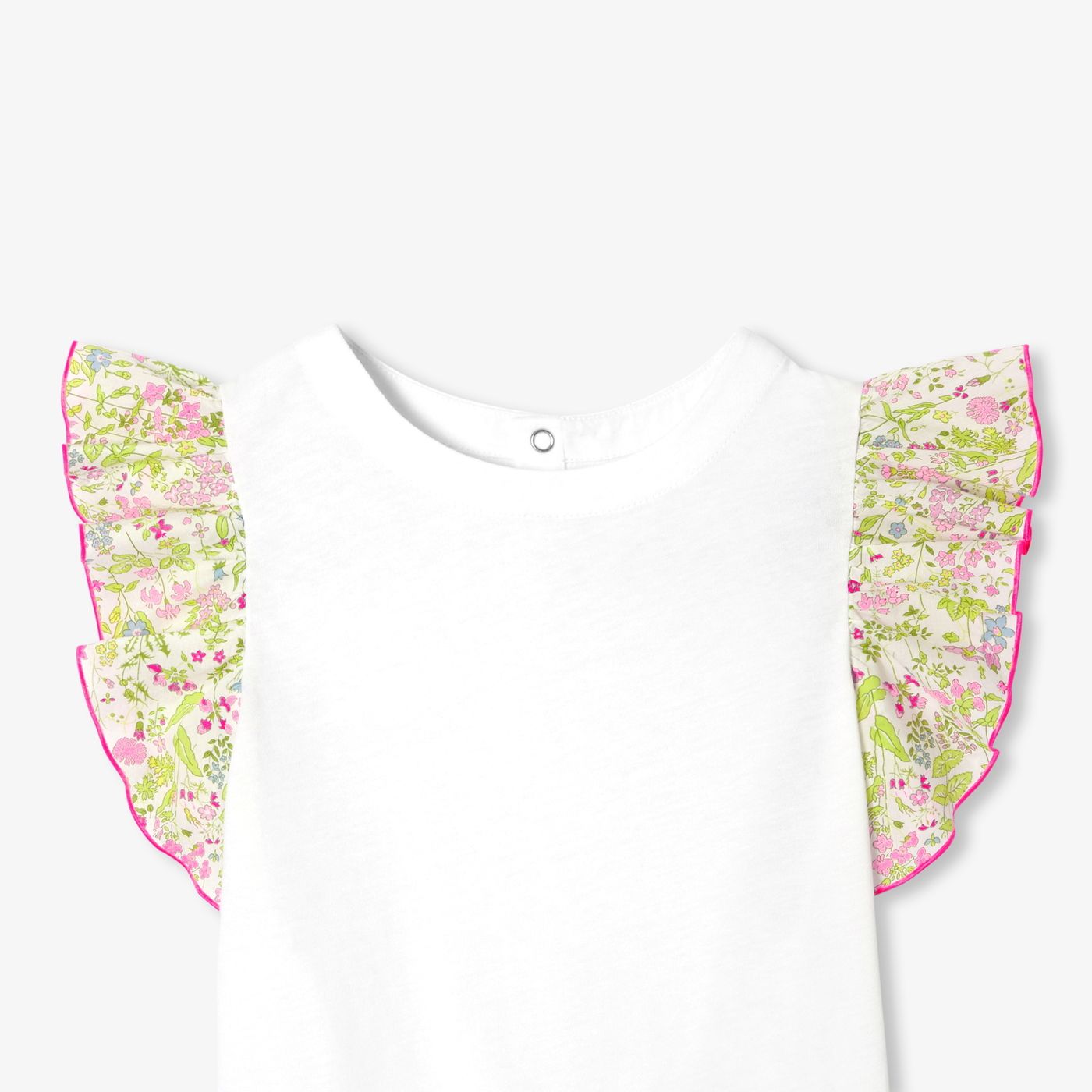 Girl T-shirt with Liberty fabric sleeves - Jacadi White