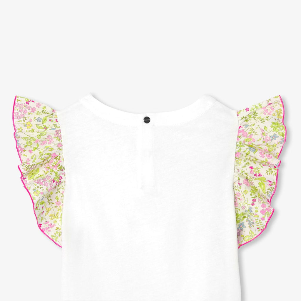 Girl T-shirt with Liberty fabric sleeves - Jacadi White