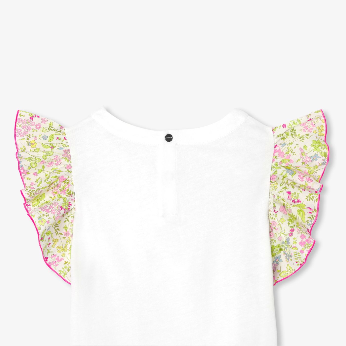 Girl T-shirt with Liberty fabric sleeves - Jacadi White