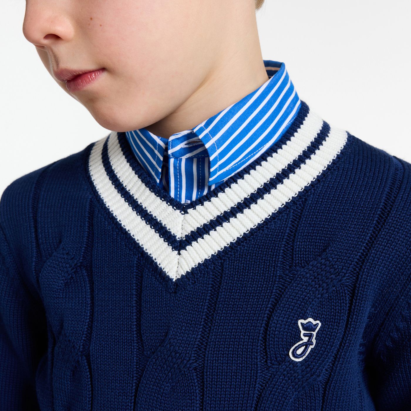Boy chunky cotton sweater - Dark Blue