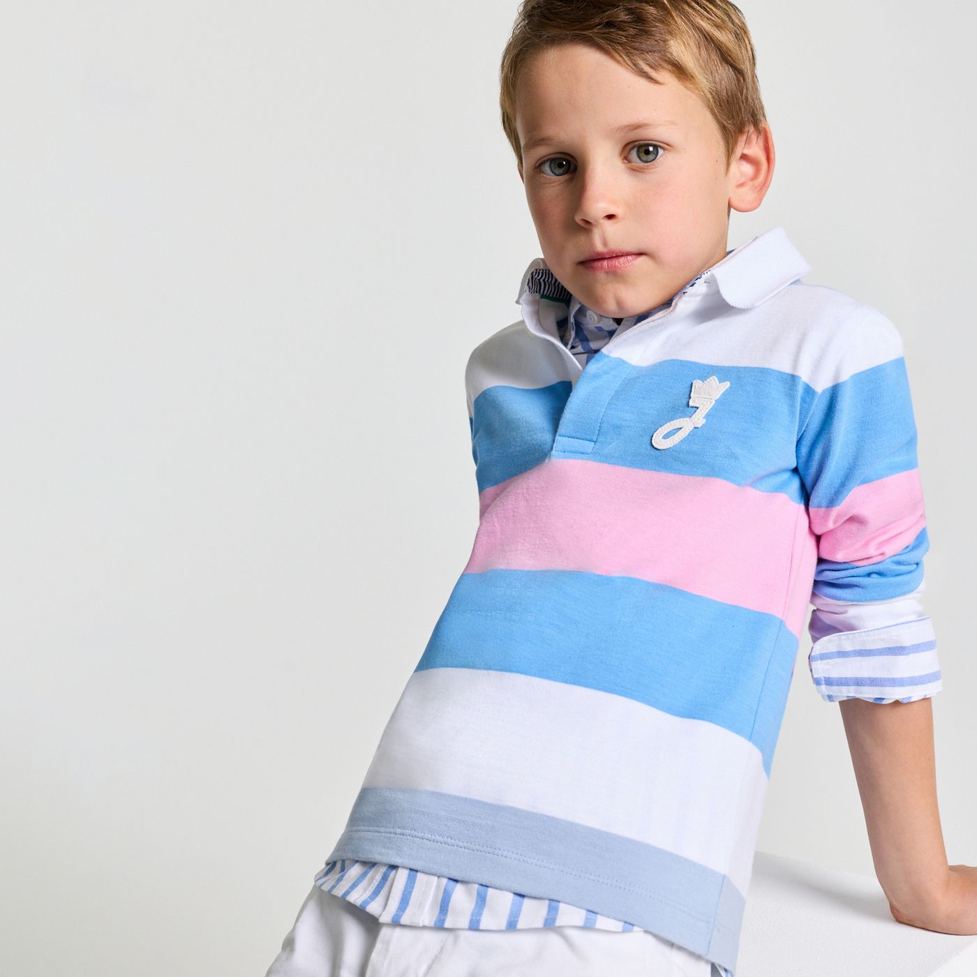 Polo shirt Rugby in Cotton Boy - Pink/Blue