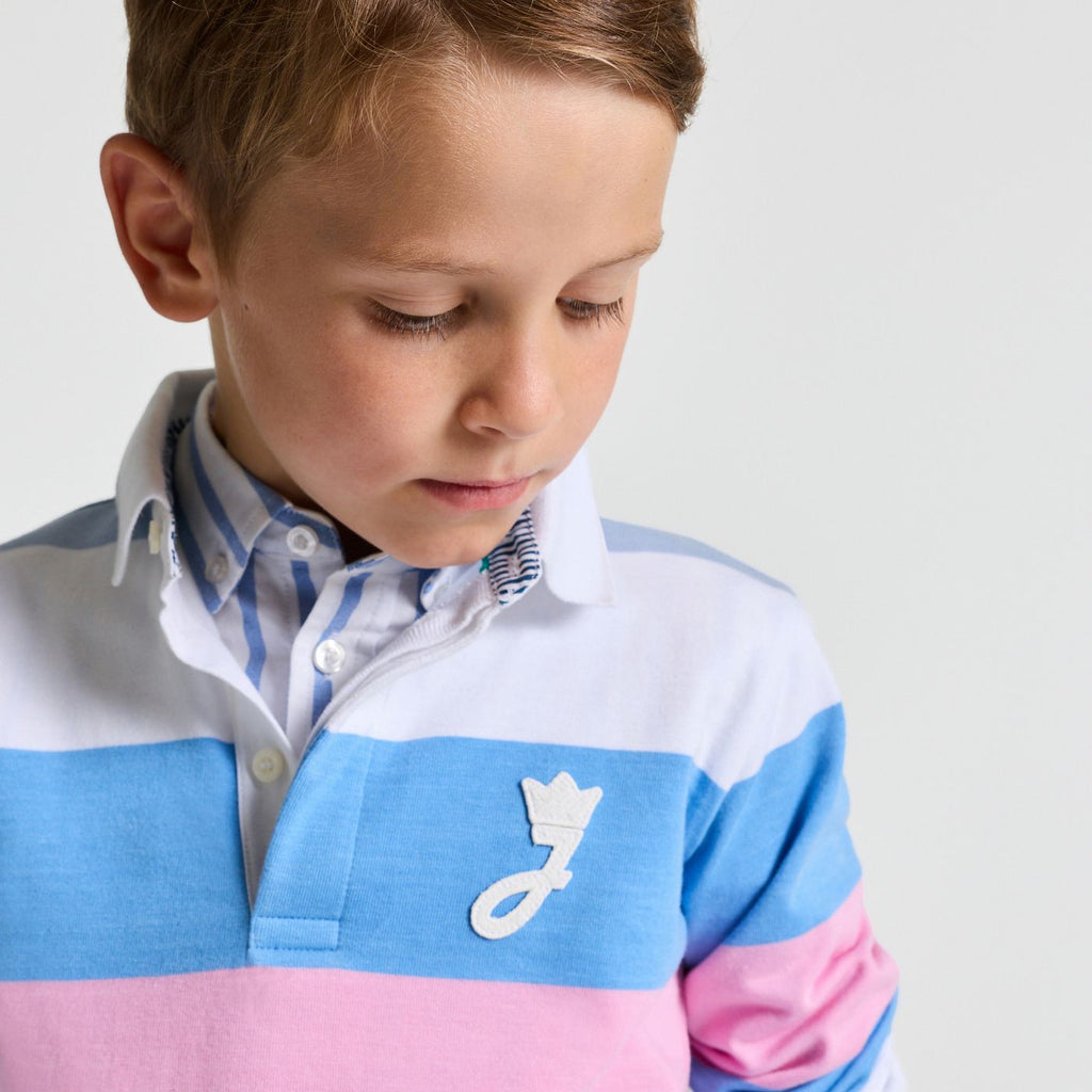 Polo shirt Rugby in Cotton Boy - Pink/Blue