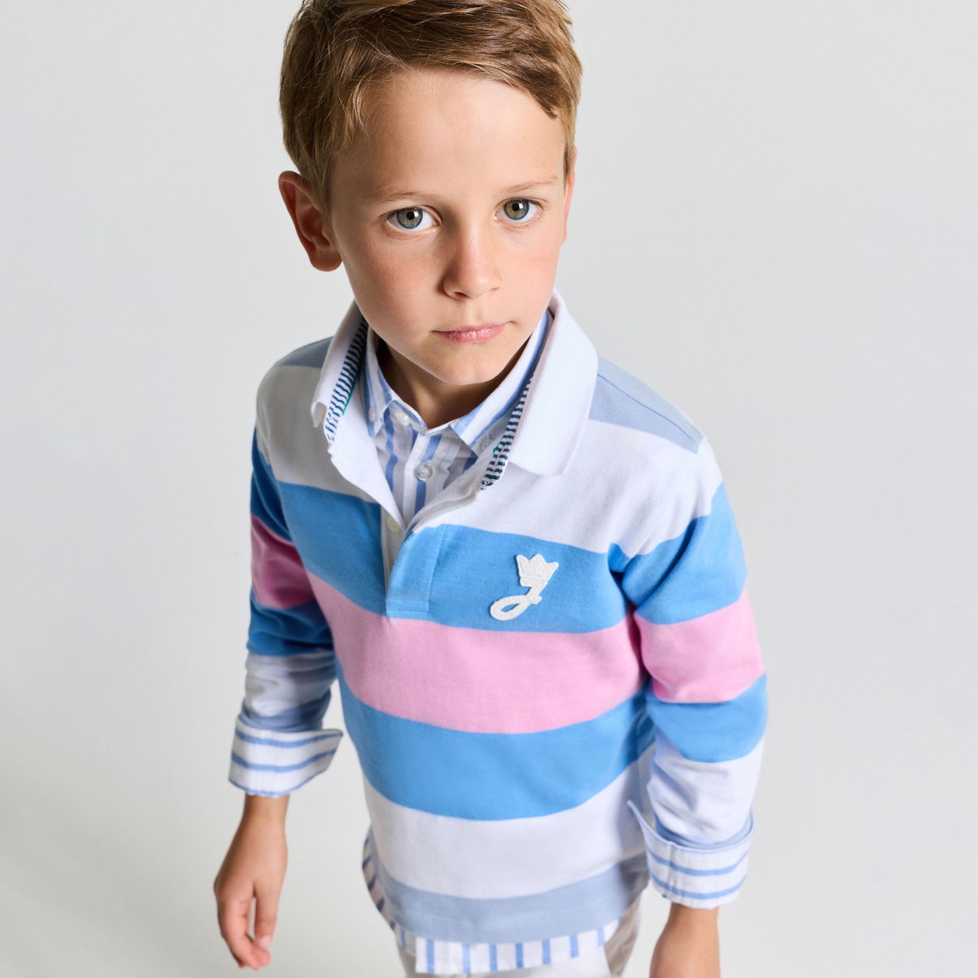 Polo shirt Rugby in Cotton Boy - Pink/Blue