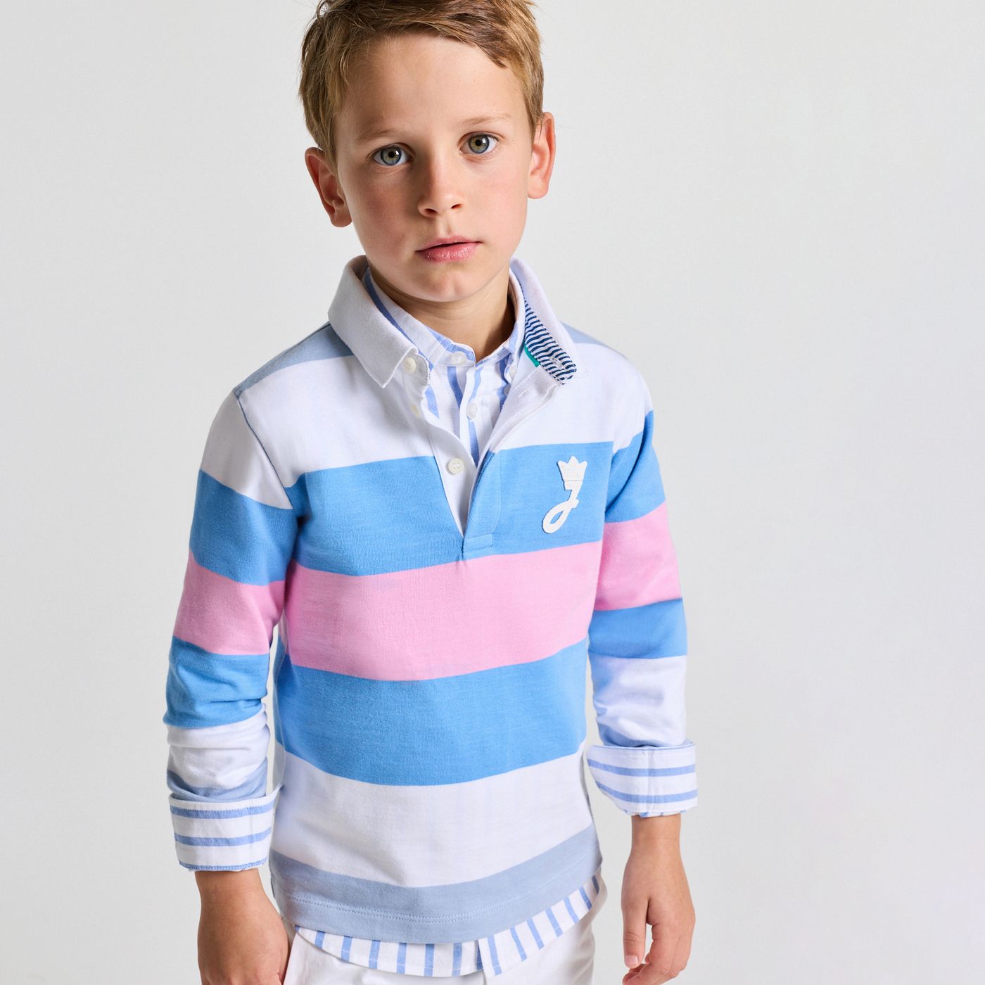 Polo shirt Rugby in Cotton Boy - Pink/Blue