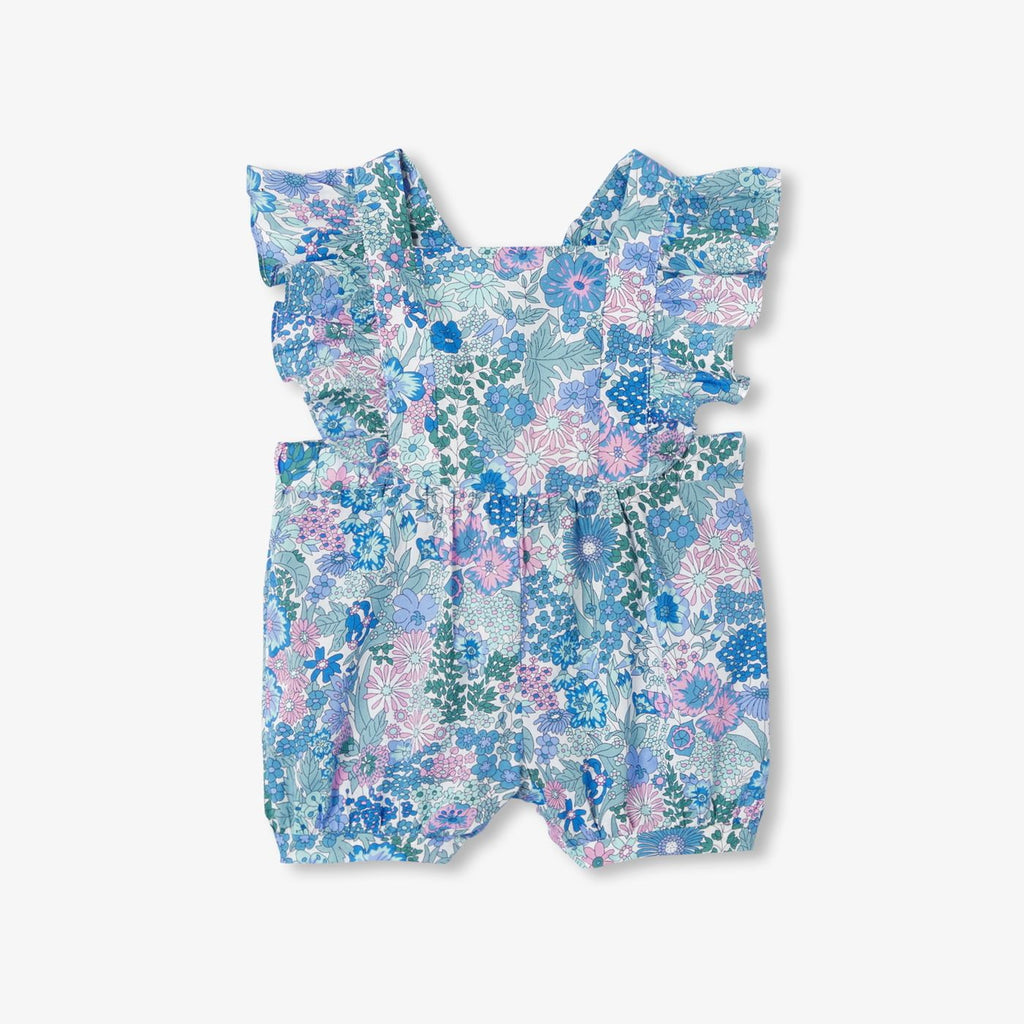 Short Romper in Liberty Fabric Baby Girl - Blue/Multicolour