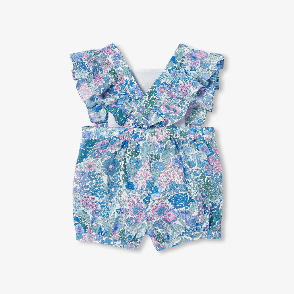 Short Romper in Liberty Fabric Baby Girl - Blue/Multicolour