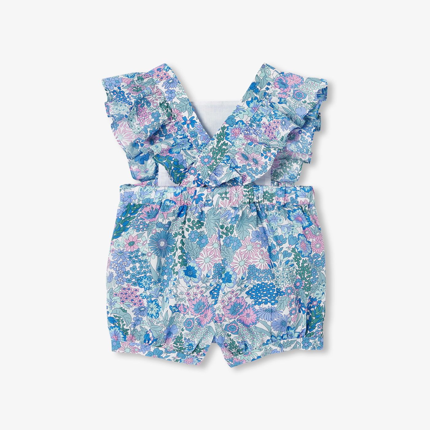 Short Romper in Liberty Fabric Baby Girl - Blue/Multicolour
