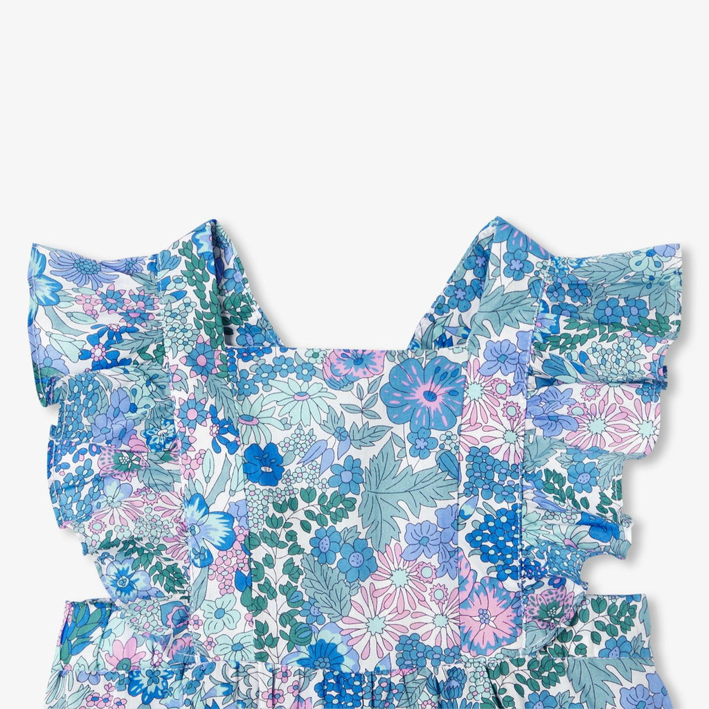 Short Romper in Liberty Fabric Baby Girl - Blue/Multicolour