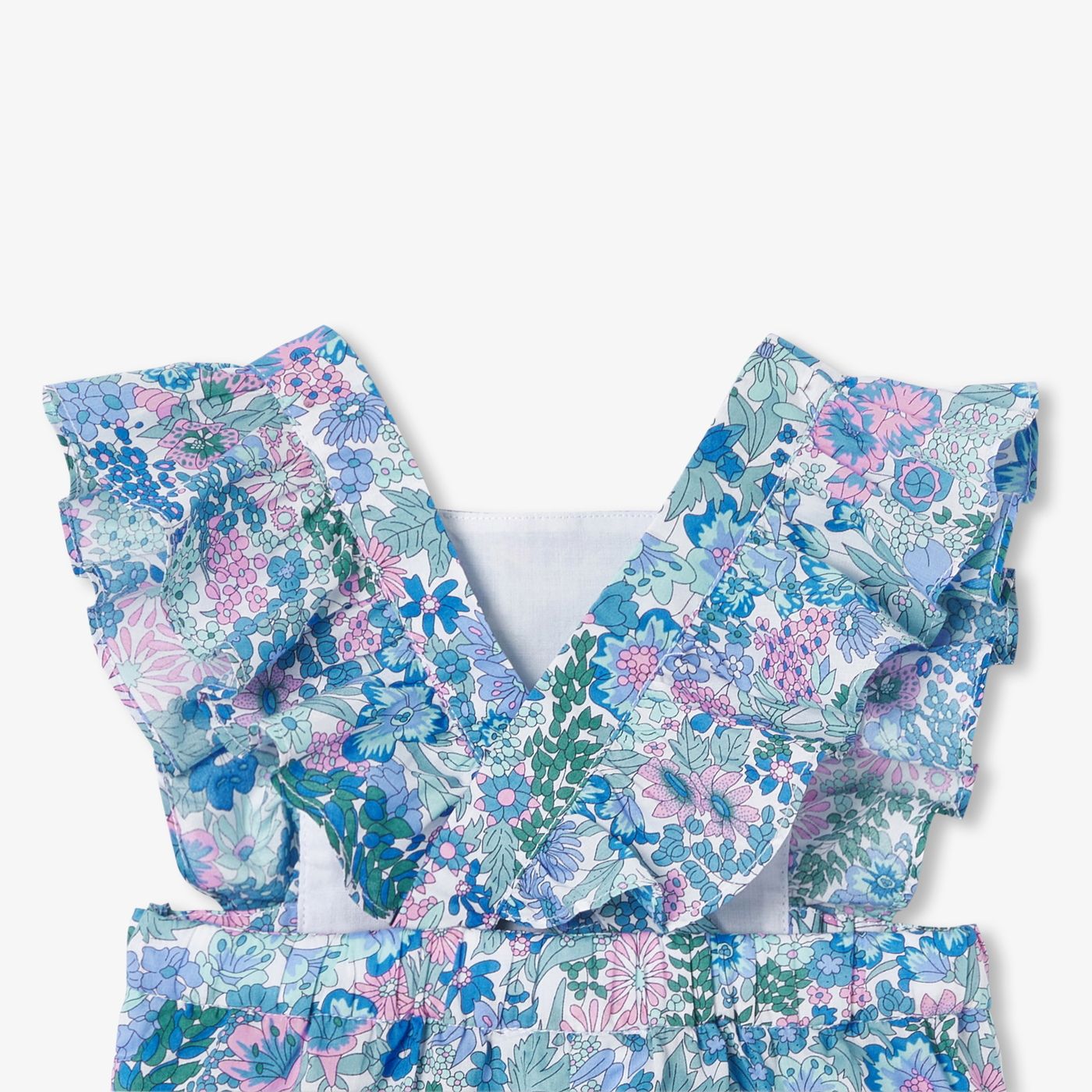 Short Romper in Liberty Fabric Baby Girl - Blue/Multicolour