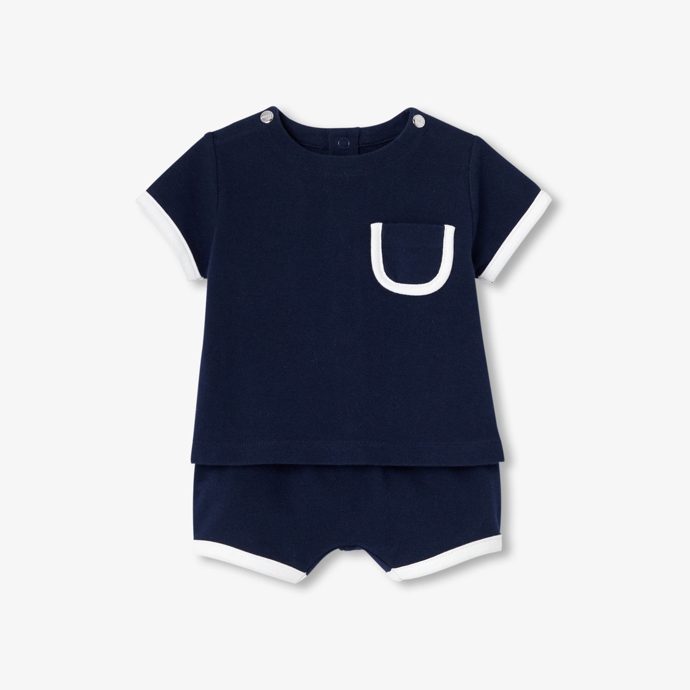 Baby boy cotton pique outfit set - Light Navy