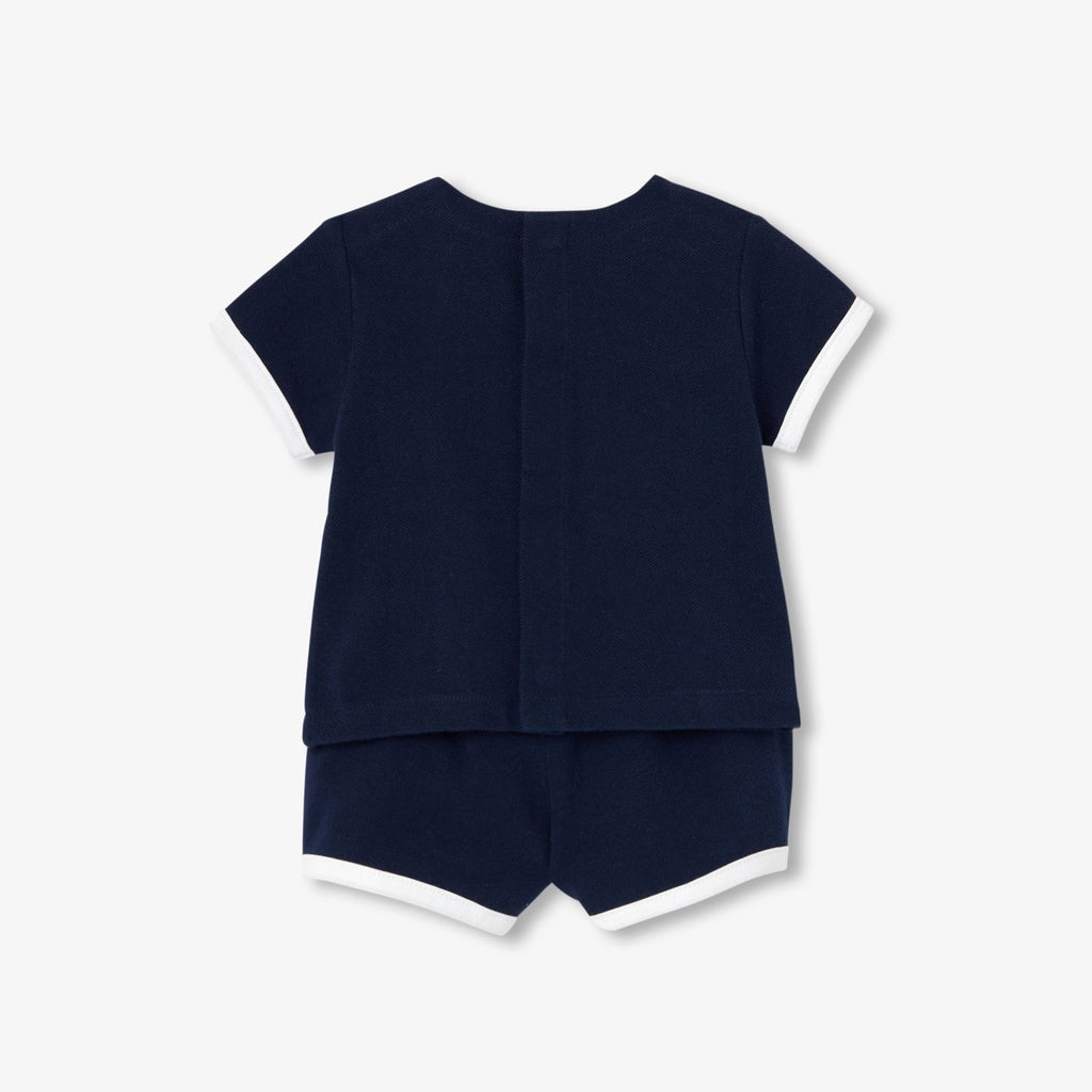 Baby boy cotton pique outfit set - Light Navy