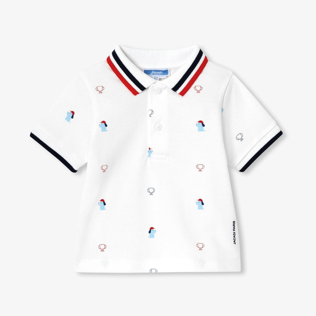 Baby boy printed cotton pique polo - White