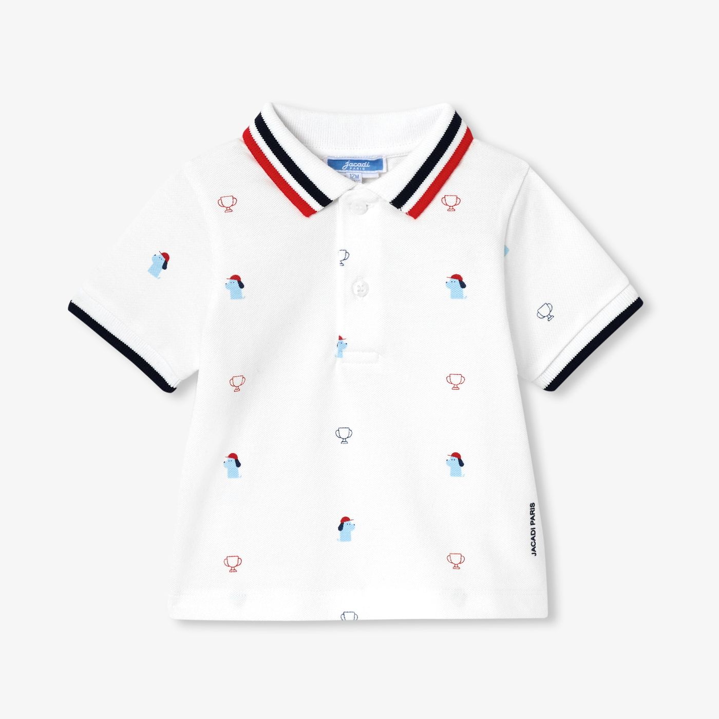 Baby boy printed cotton pique polo - White