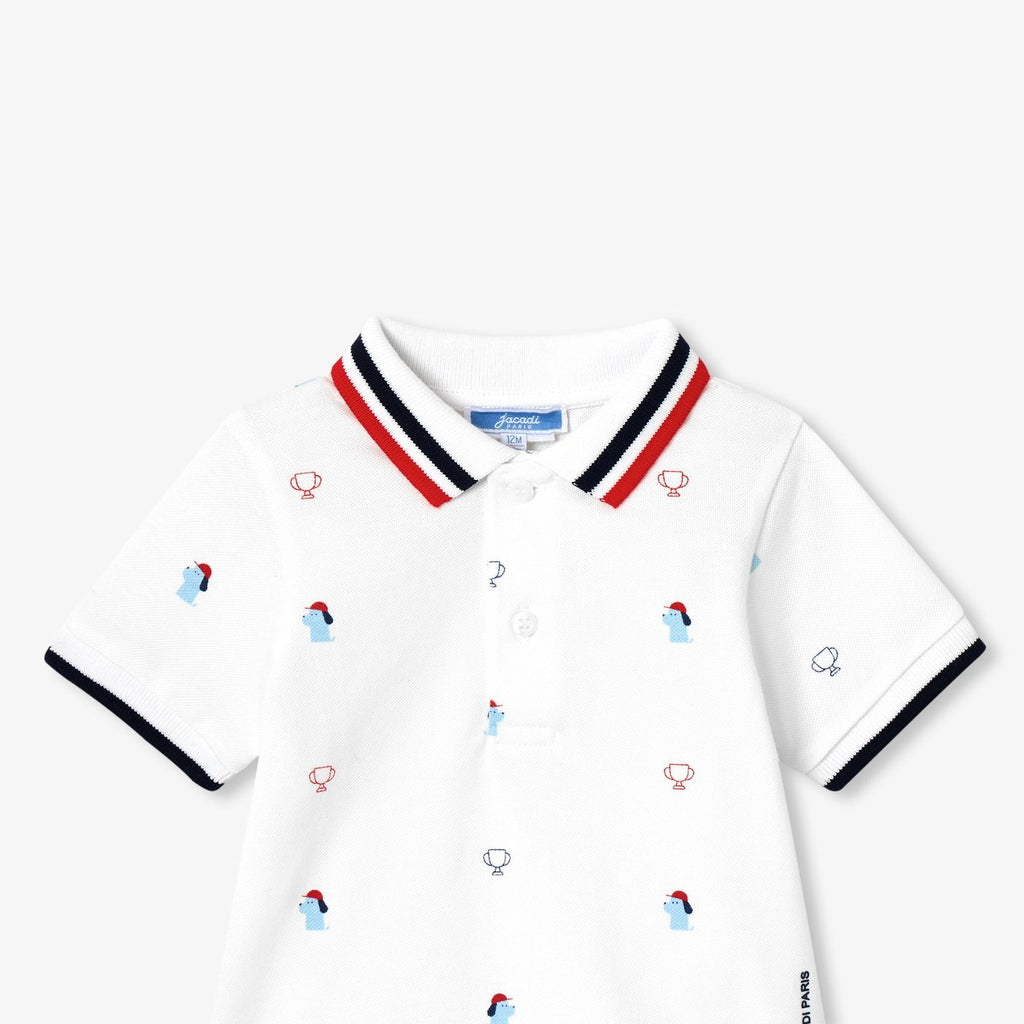 Baby boy printed cotton pique polo - White