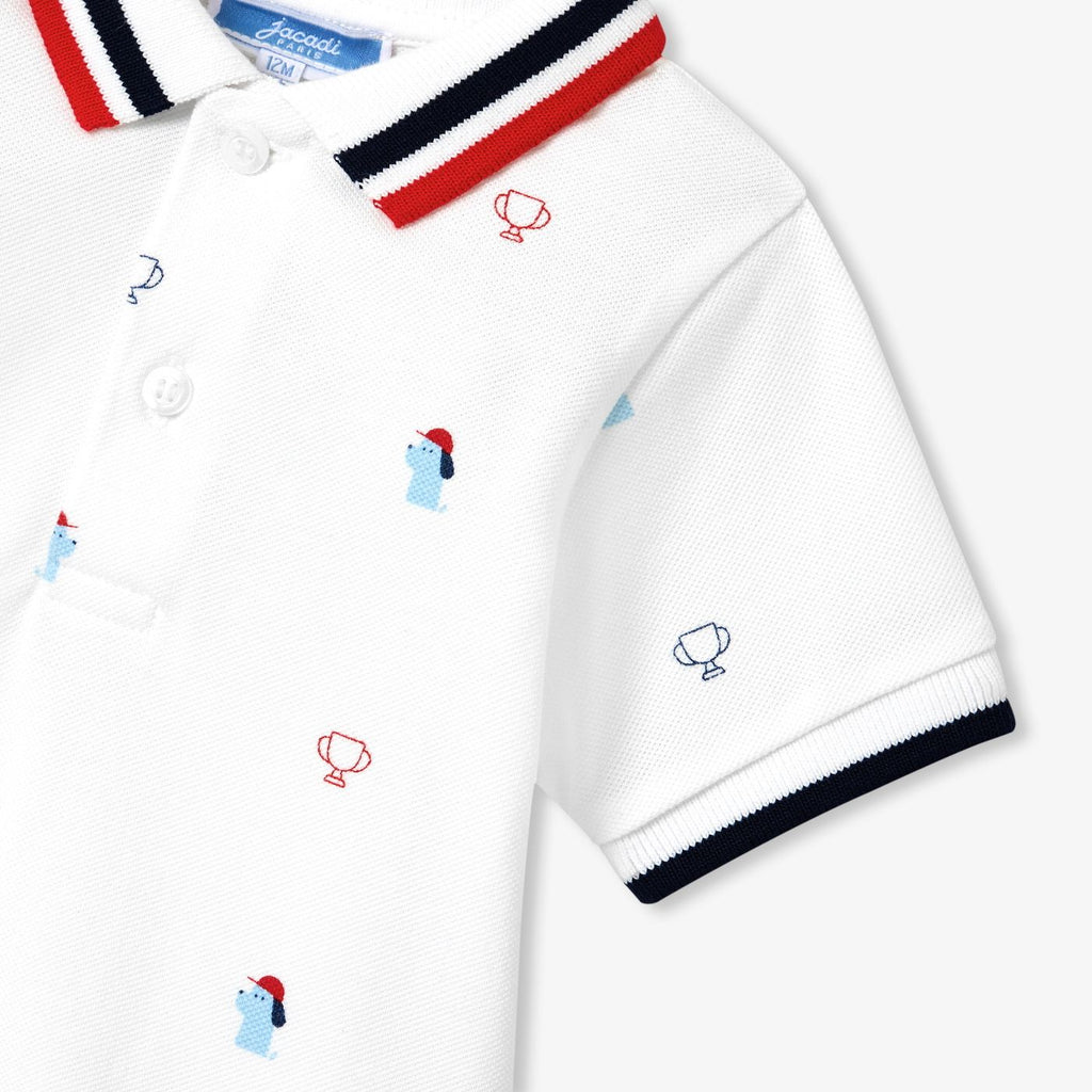 Baby boy printed cotton pique polo - White