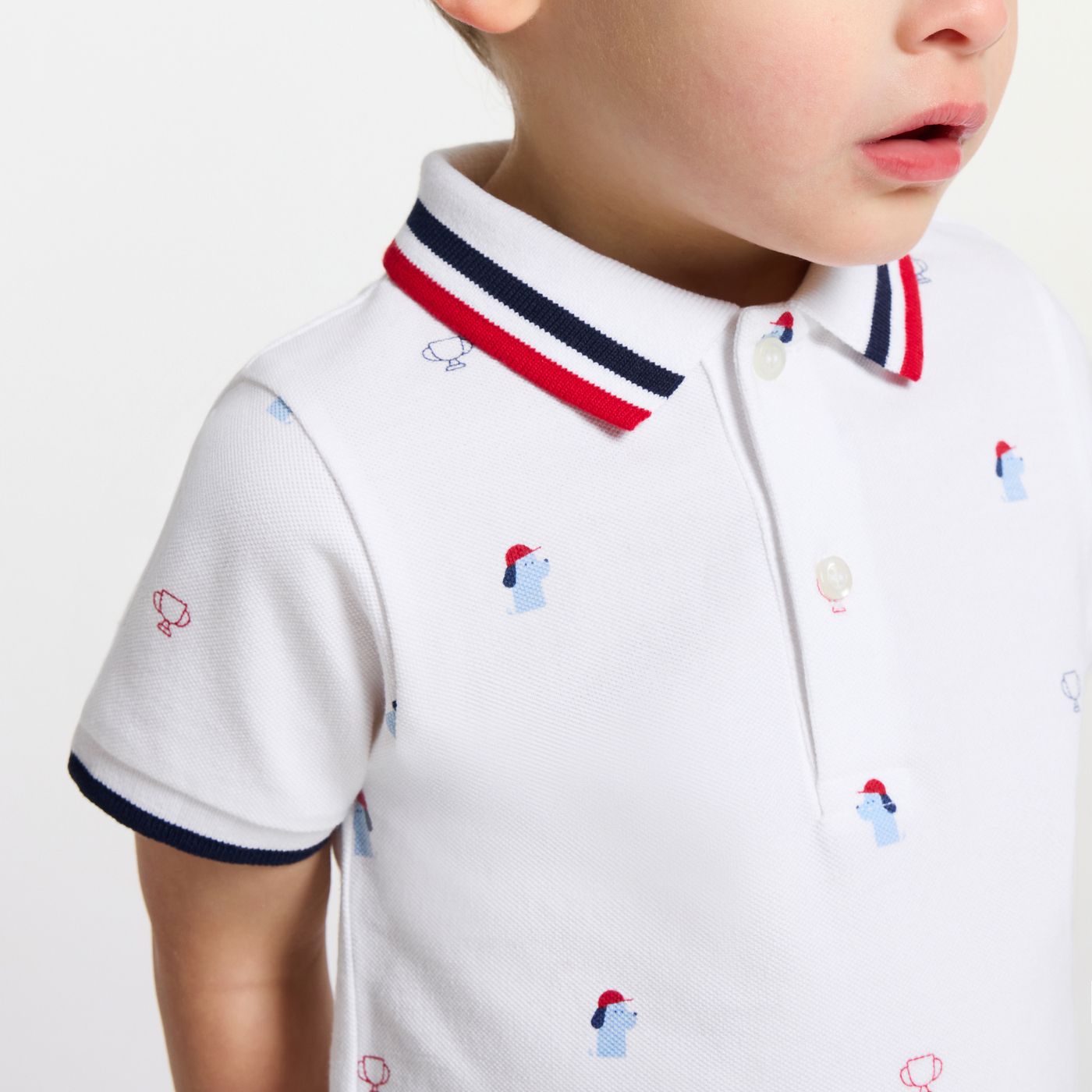 Baby boy printed cotton pique polo - White