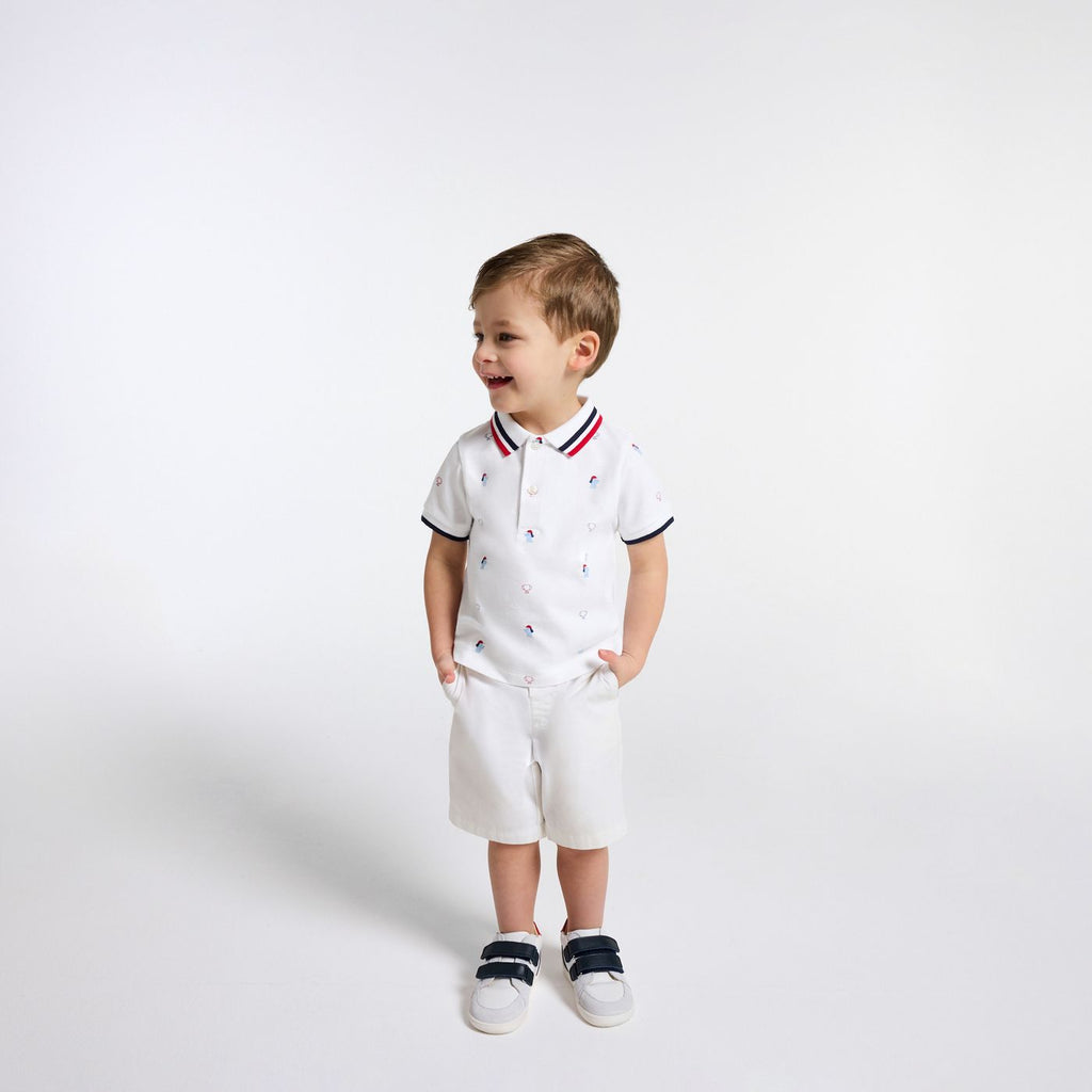 Baby boy printed cotton pique polo - White