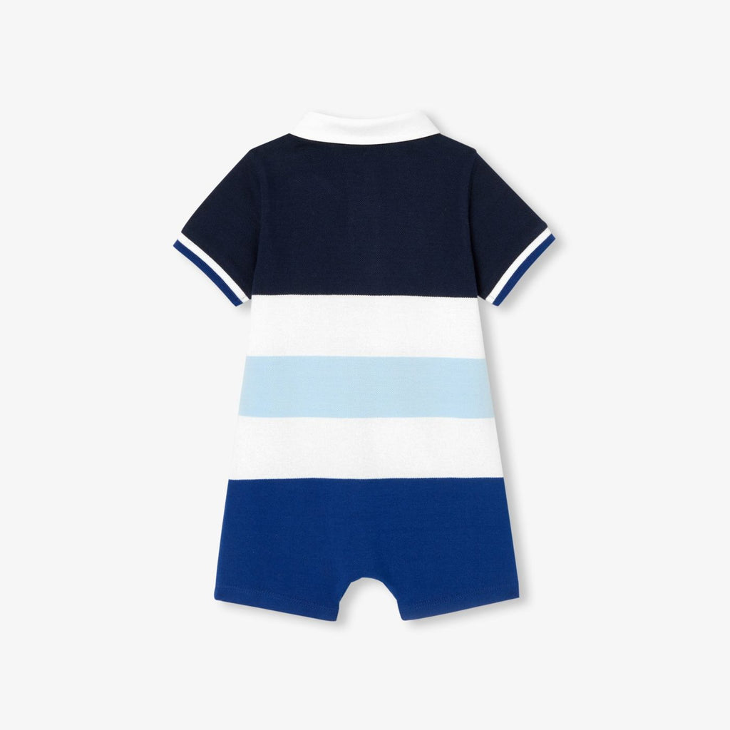 Short Romper in Cotton Piqué Baby Boy - White/Light Blue