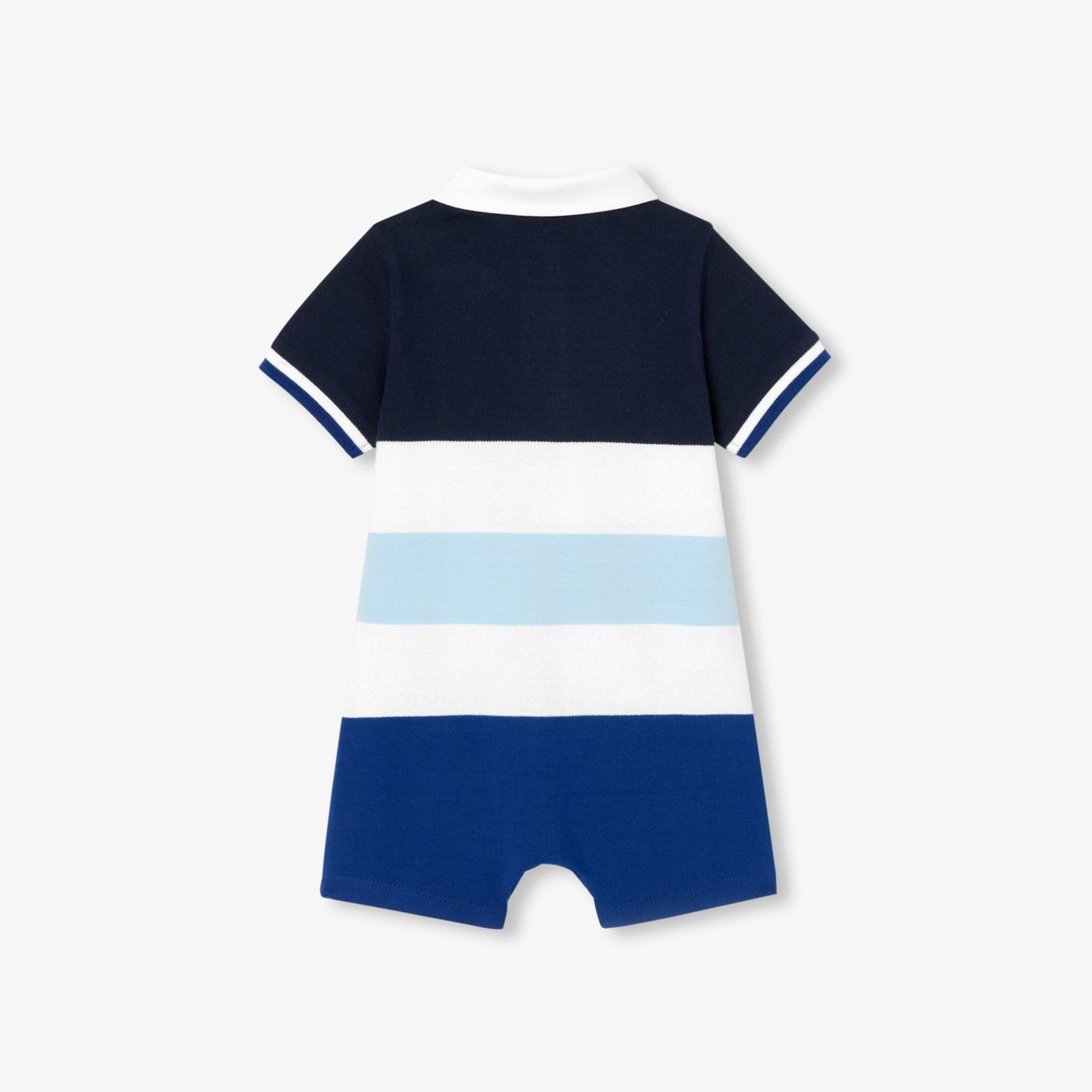 Short Romper in Cotton Piqué Baby Boy - White/Light Blue