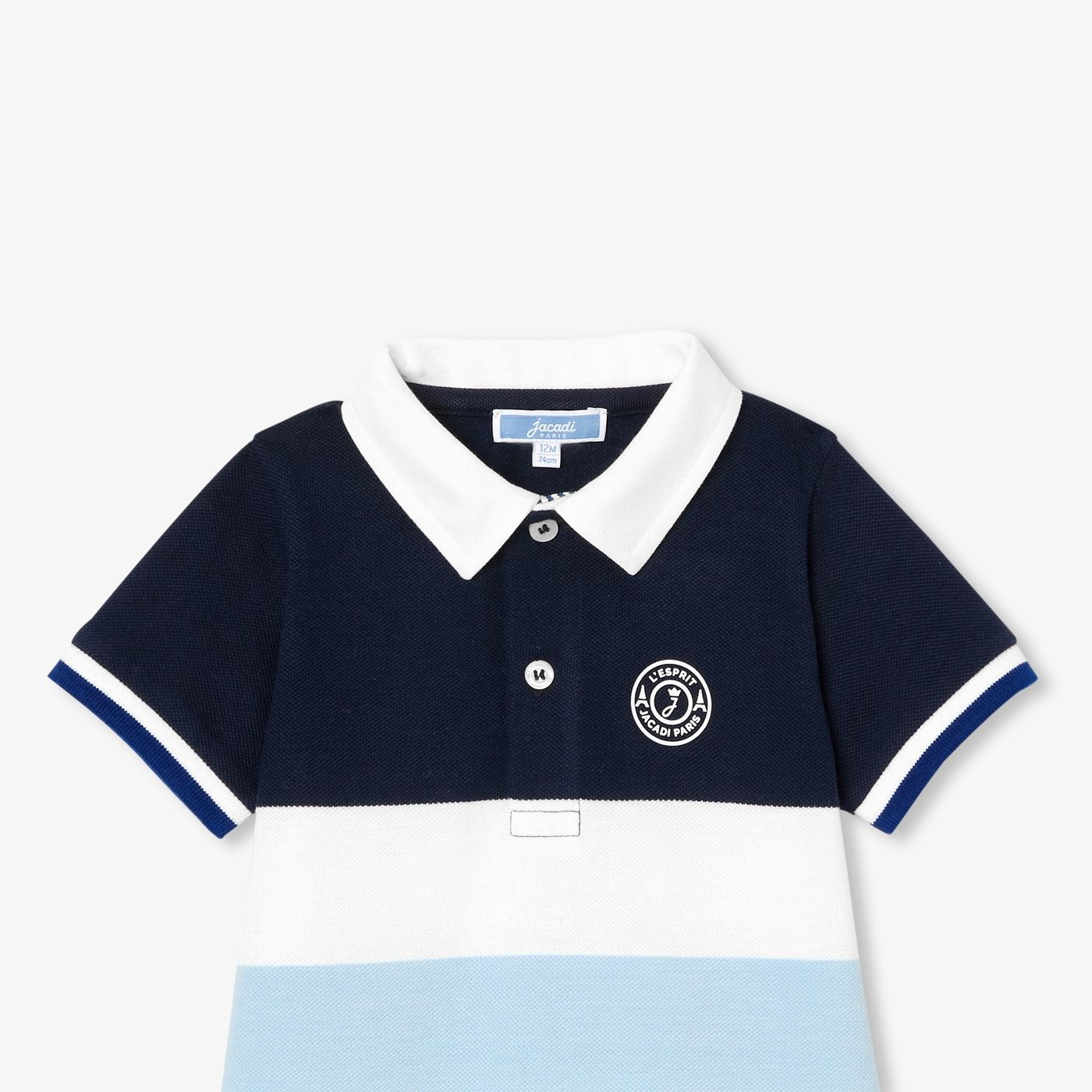 Short Romper in Cotton Piqué Baby Boy - White/Light Blue