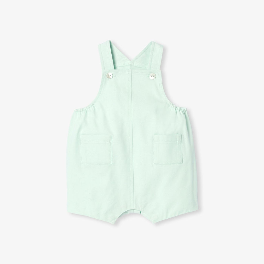 Baby boy cotton twill short dungarees - Pale Green