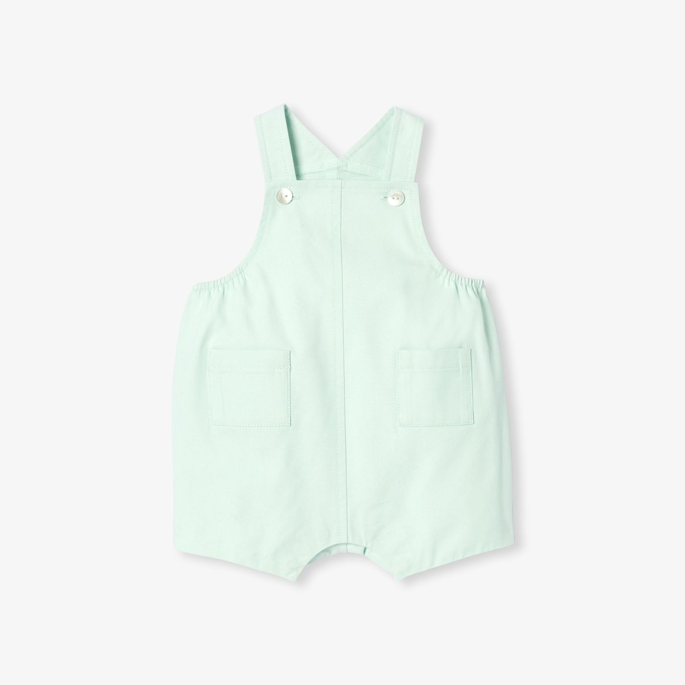 Baby boy cotton twill short dungarees - Pale Green