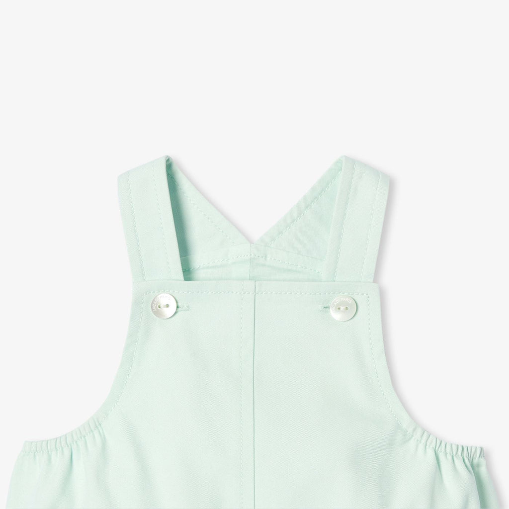 Baby boy cotton twill short dungarees - Pale Green