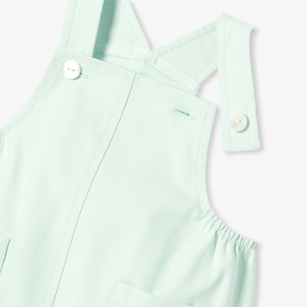 Baby boy cotton twill short dungarees - Pale Green