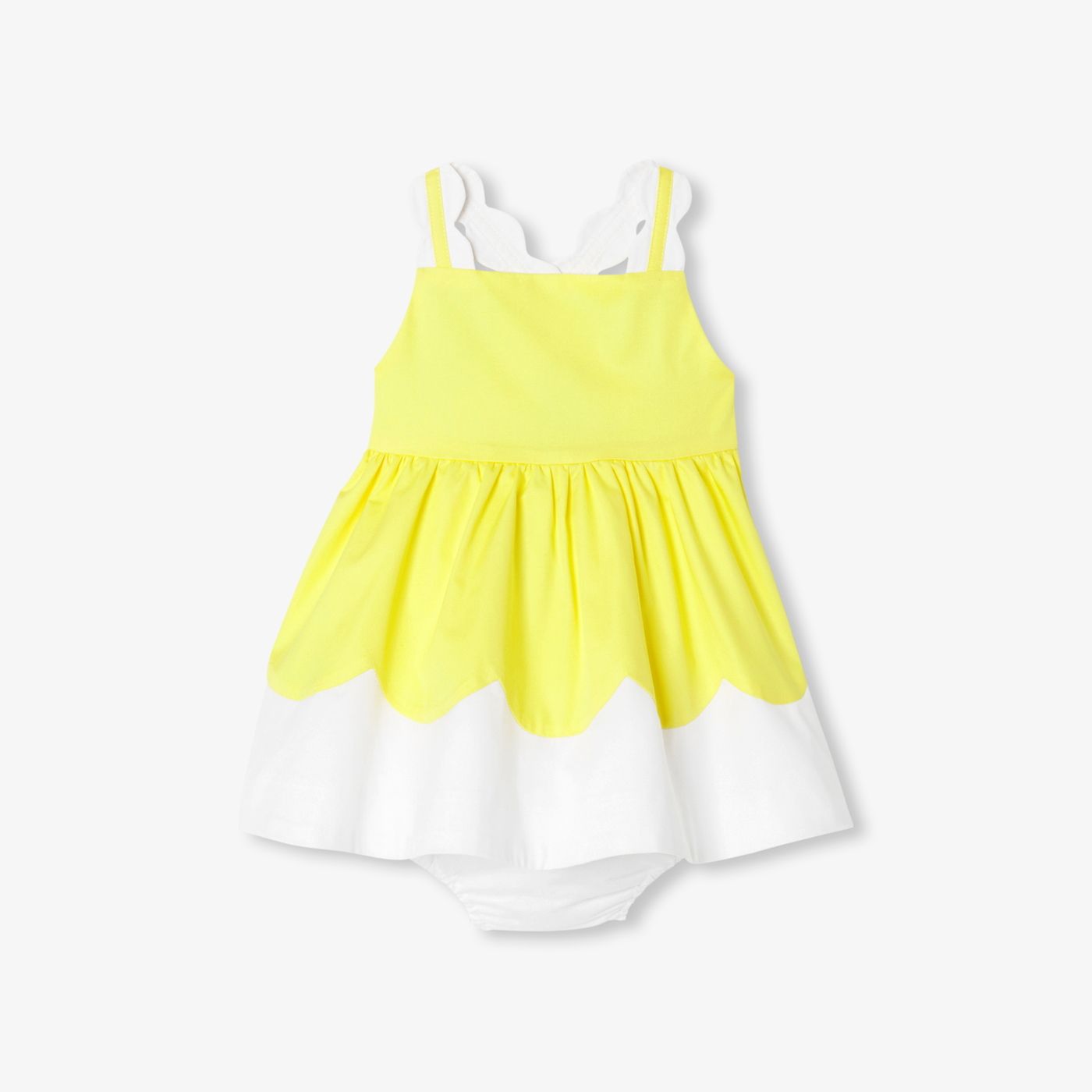 Baby girl poplin ceremony dress - White/Yellow