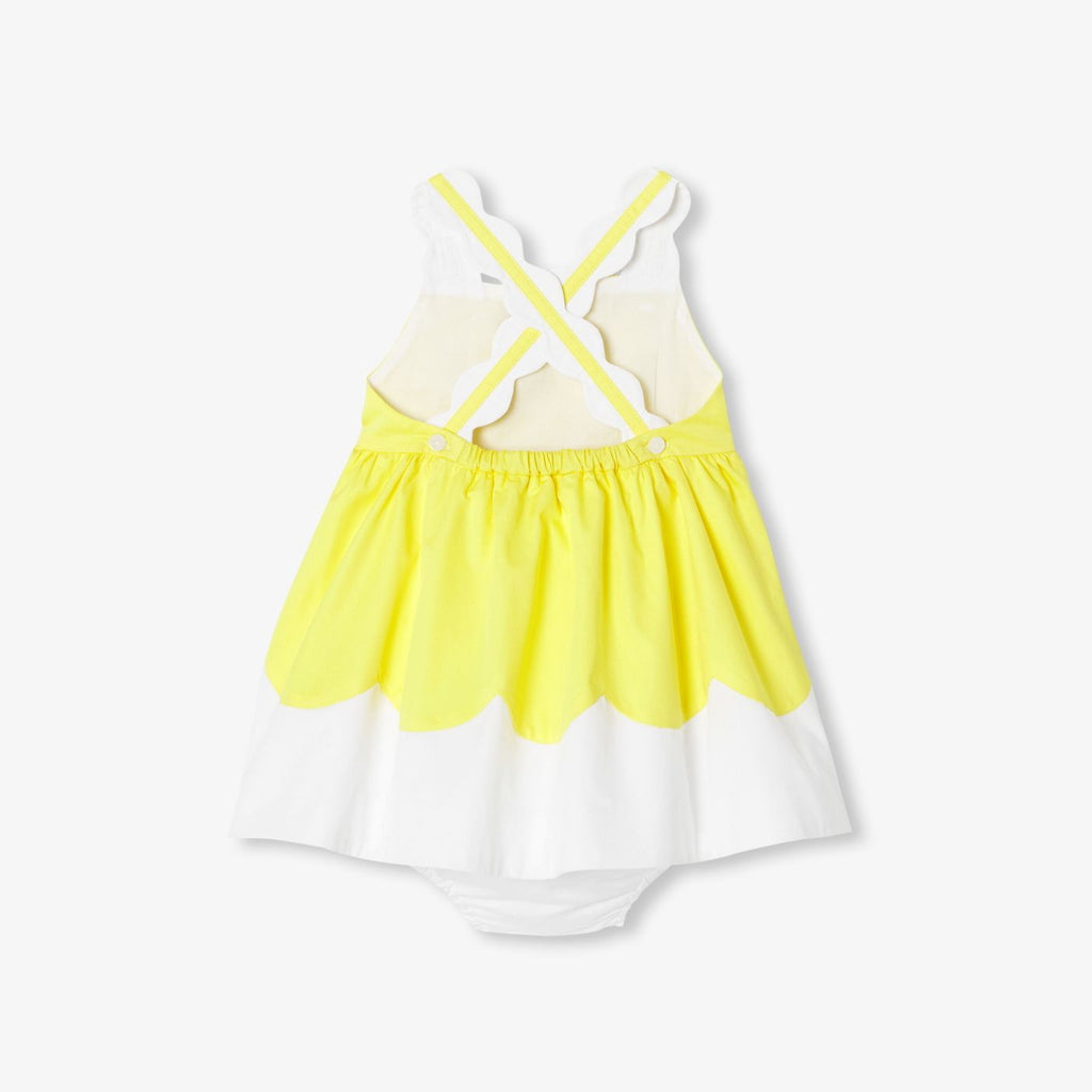 Baby girl poplin ceremony dress - White/Yellow