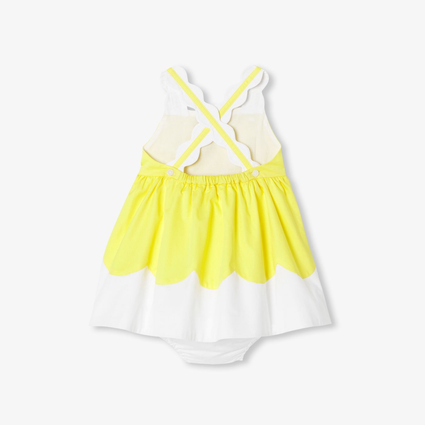 Baby girl poplin ceremony dress - White/Yellow